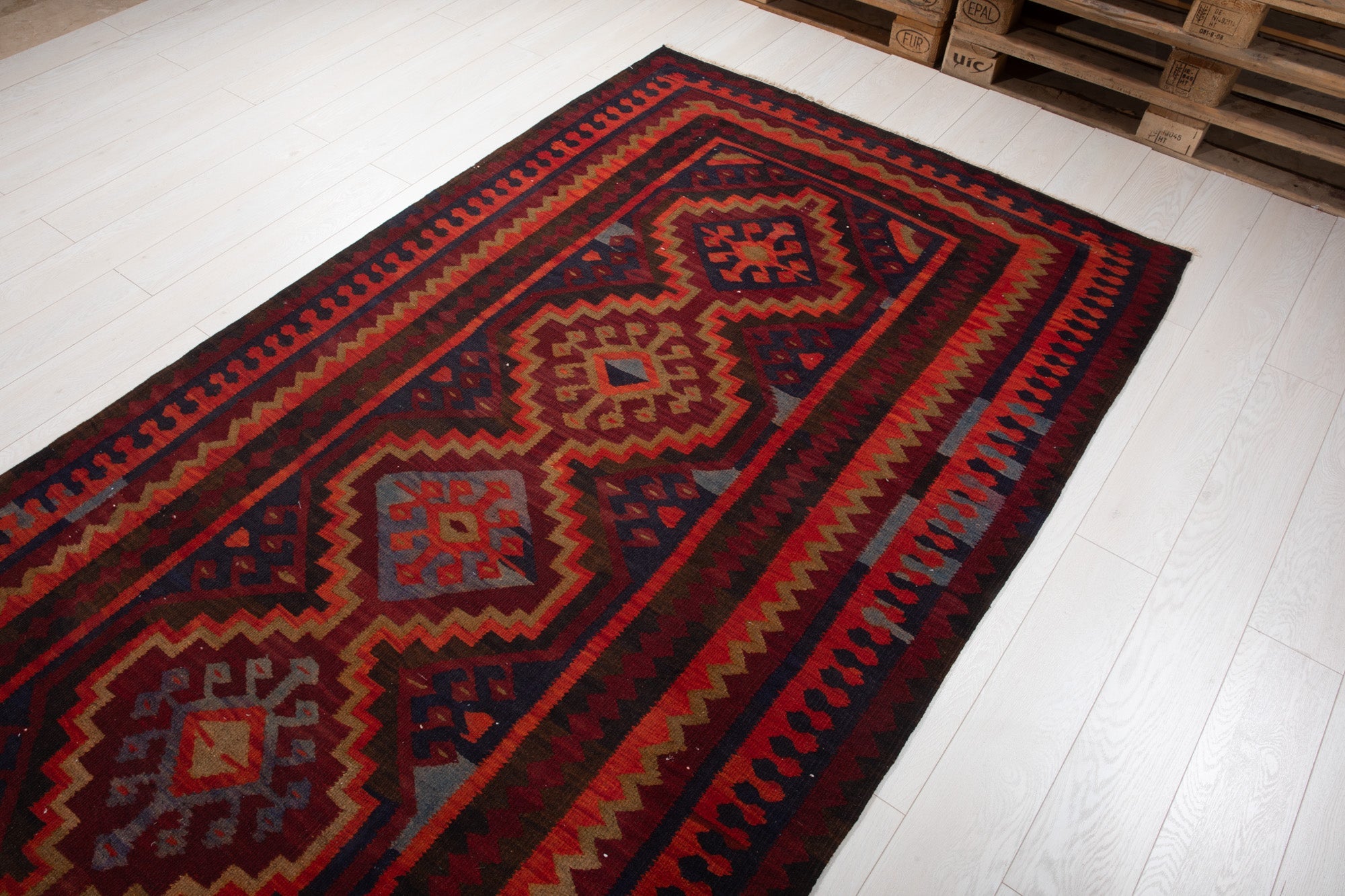 Handwoven Vintage Wool Kilim Runner Rug – 14' 7" x 4' 11" (445 × 150 cm) - Yasi & Fara