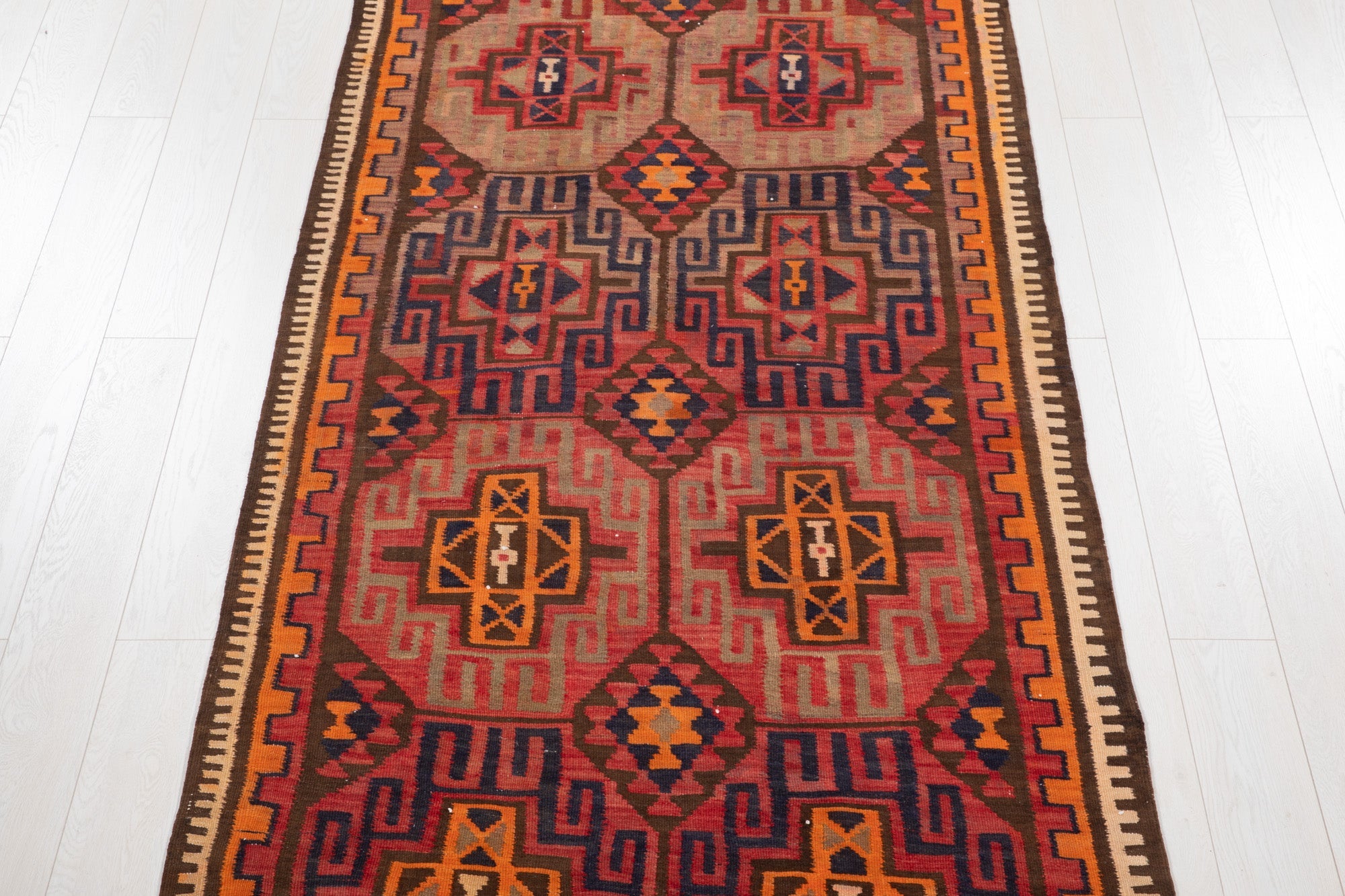 Handwoven Vintage Wool Kilim Runner Rug – 11' 4" x 4' 2" (346 × 126 cm) - Yasi & Fara