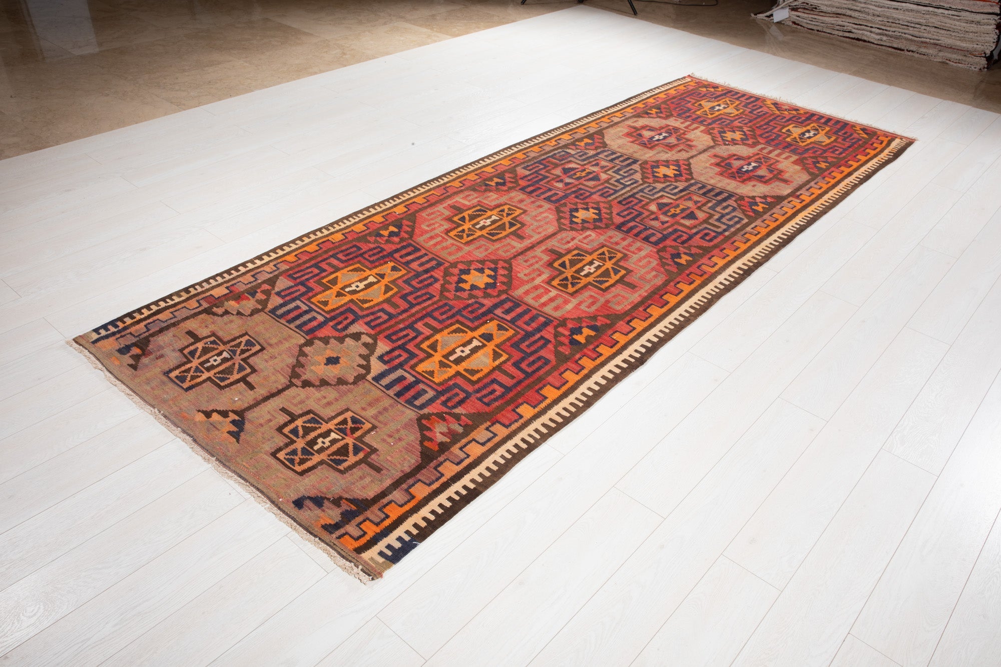 Handwoven Vintage Wool Kilim Runner Rug – 11' 4" x 4' 2" (346 × 126 cm) - Yasi & Fara