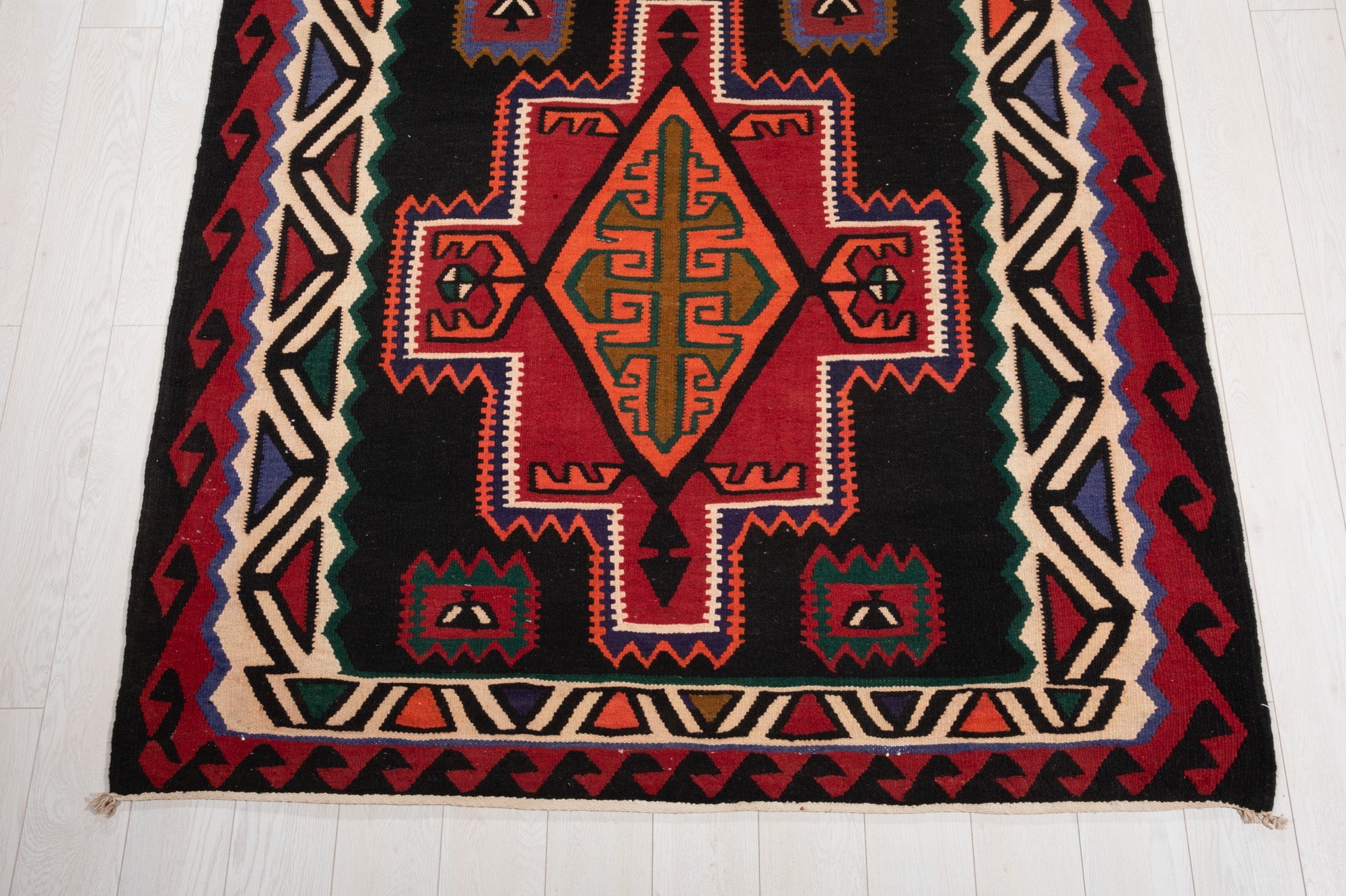 Handwoven Vintage Wool Kilim Rug – 13' 11" x 5' 4" (425 × 162 cm) - Yasi & Fara