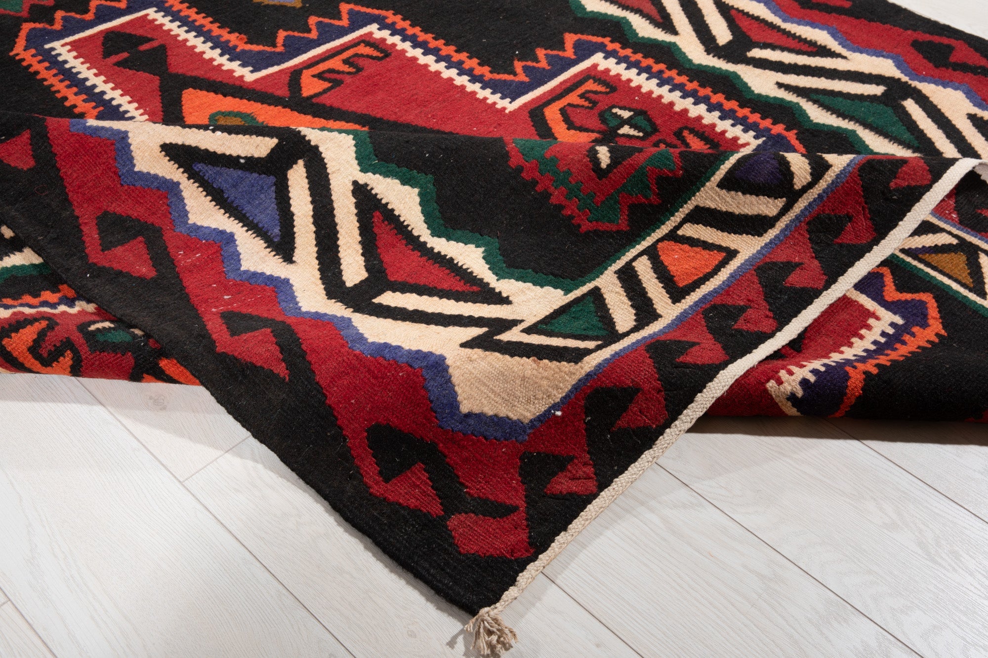 Handwoven Vintage Wool Kilim Rug – 13' 11" x 5' 4" (425 × 162 cm) - Yasi & Fara