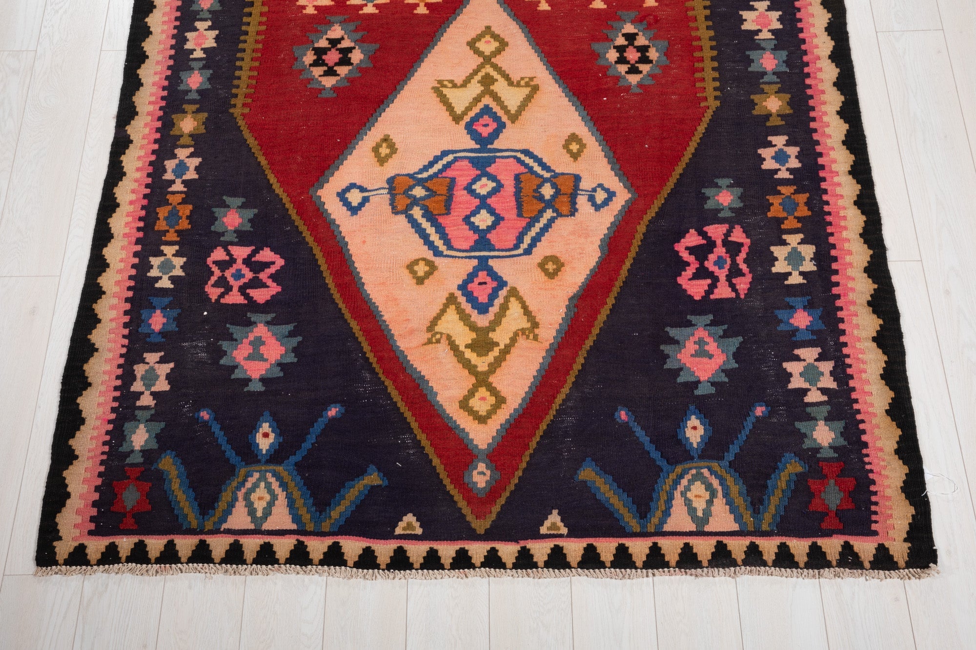 Handwoven Vintage Wool Kilim Rug – 13' 1" x 5' 4" (398 × 163 cm) - Yasi & Fara
