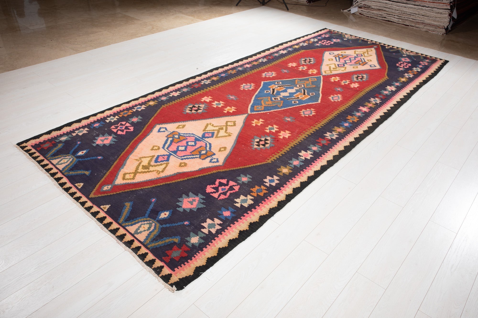 Handwoven Vintage Wool Kilim Rug – 13' 1" x 5' 4" (398 × 163 cm) - Yasi & Fara