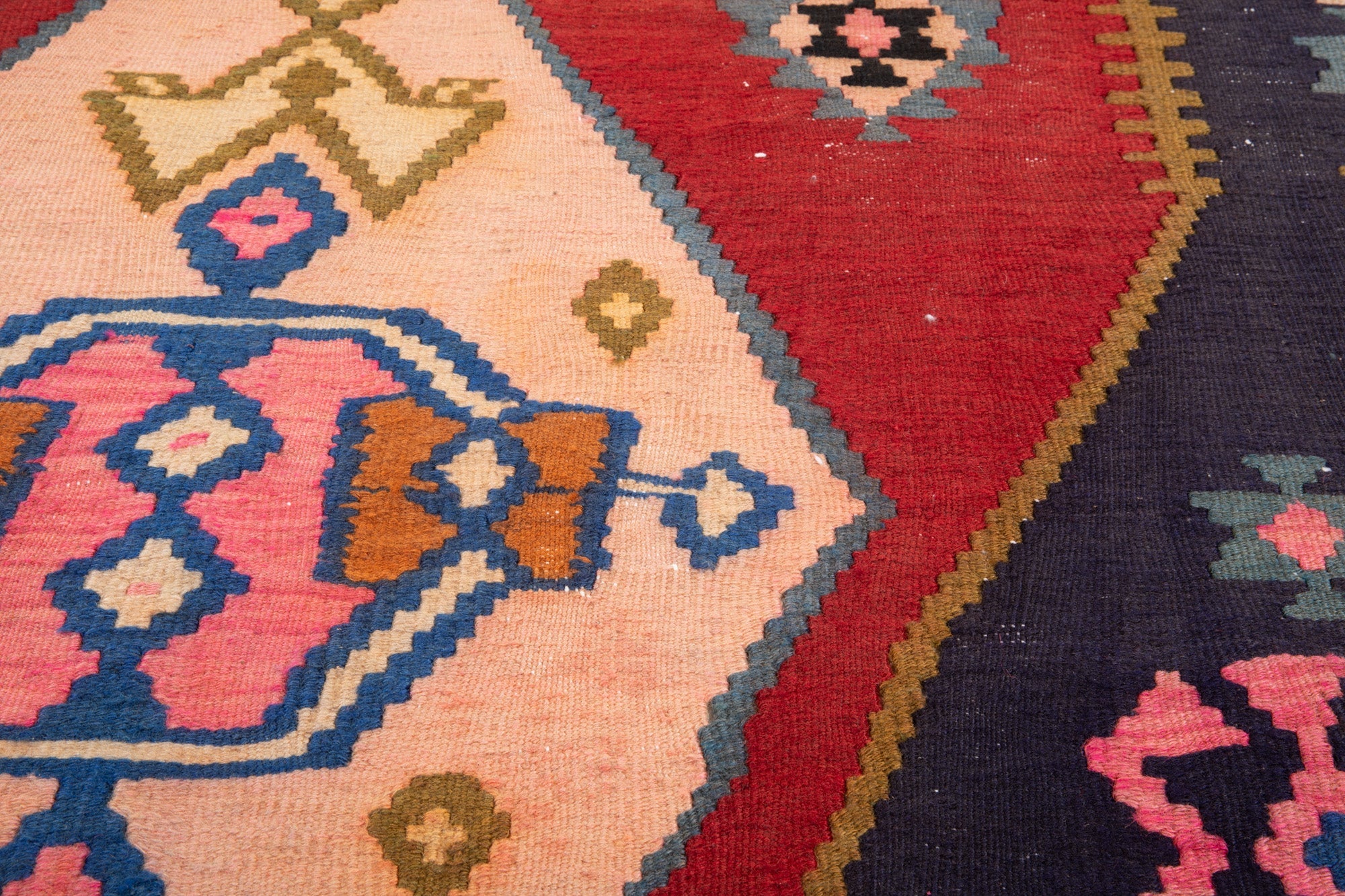 Handwoven Vintage Wool Kilim Rug – 13' 1" x 5' 4" (398 × 163 cm) - Yasi & Fara