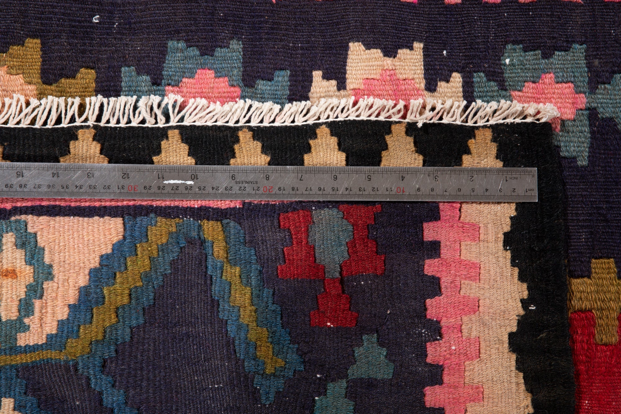 Handwoven Vintage Wool Kilim Rug – 13' 1" x 5' 4" (398 × 163 cm) - Yasi & Fara