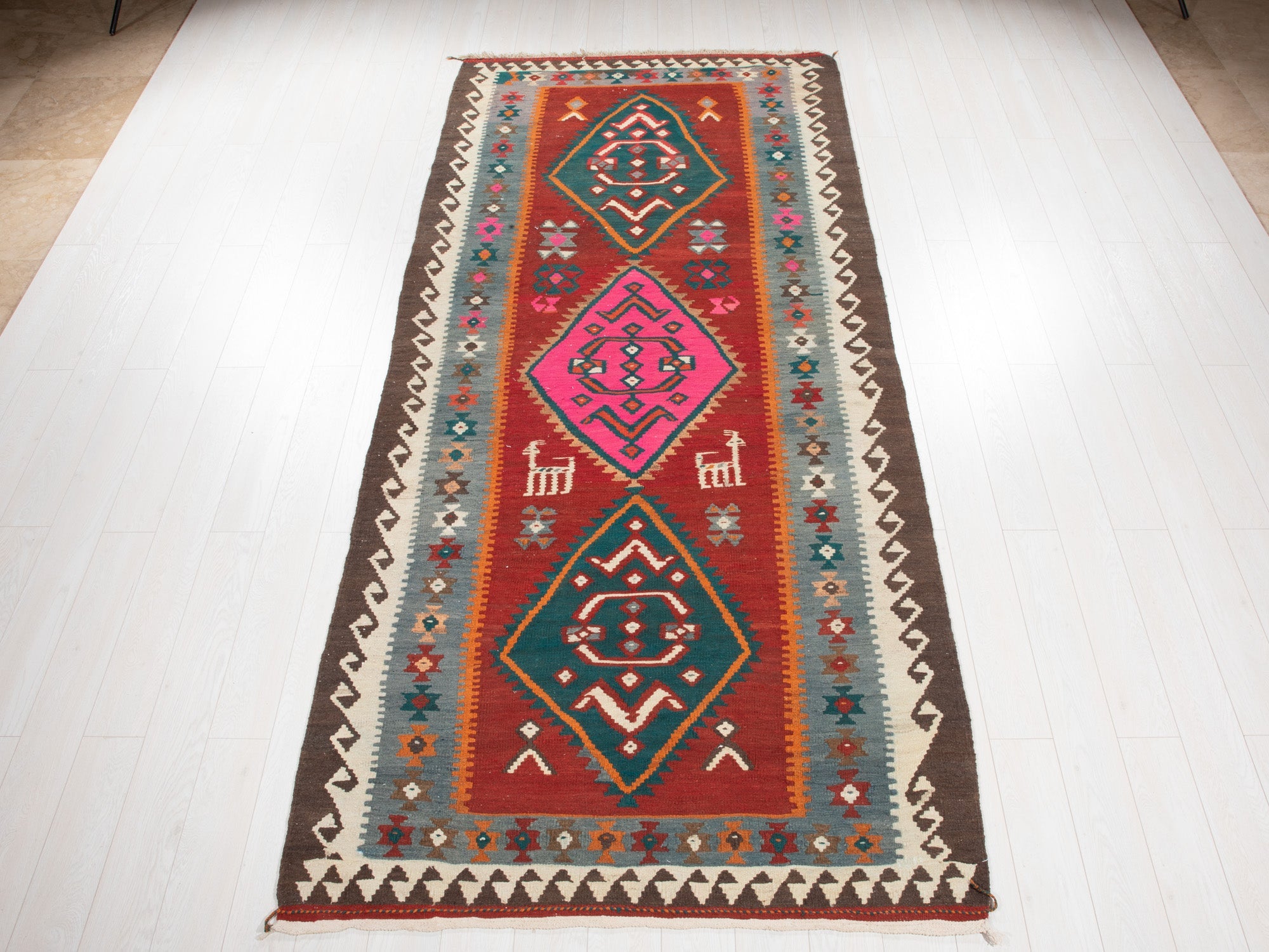 Handwoven Vintage Wool Kilim Rug – 11' 2" x 4' 9" (341 × 149 cm) - Yasi & Fara