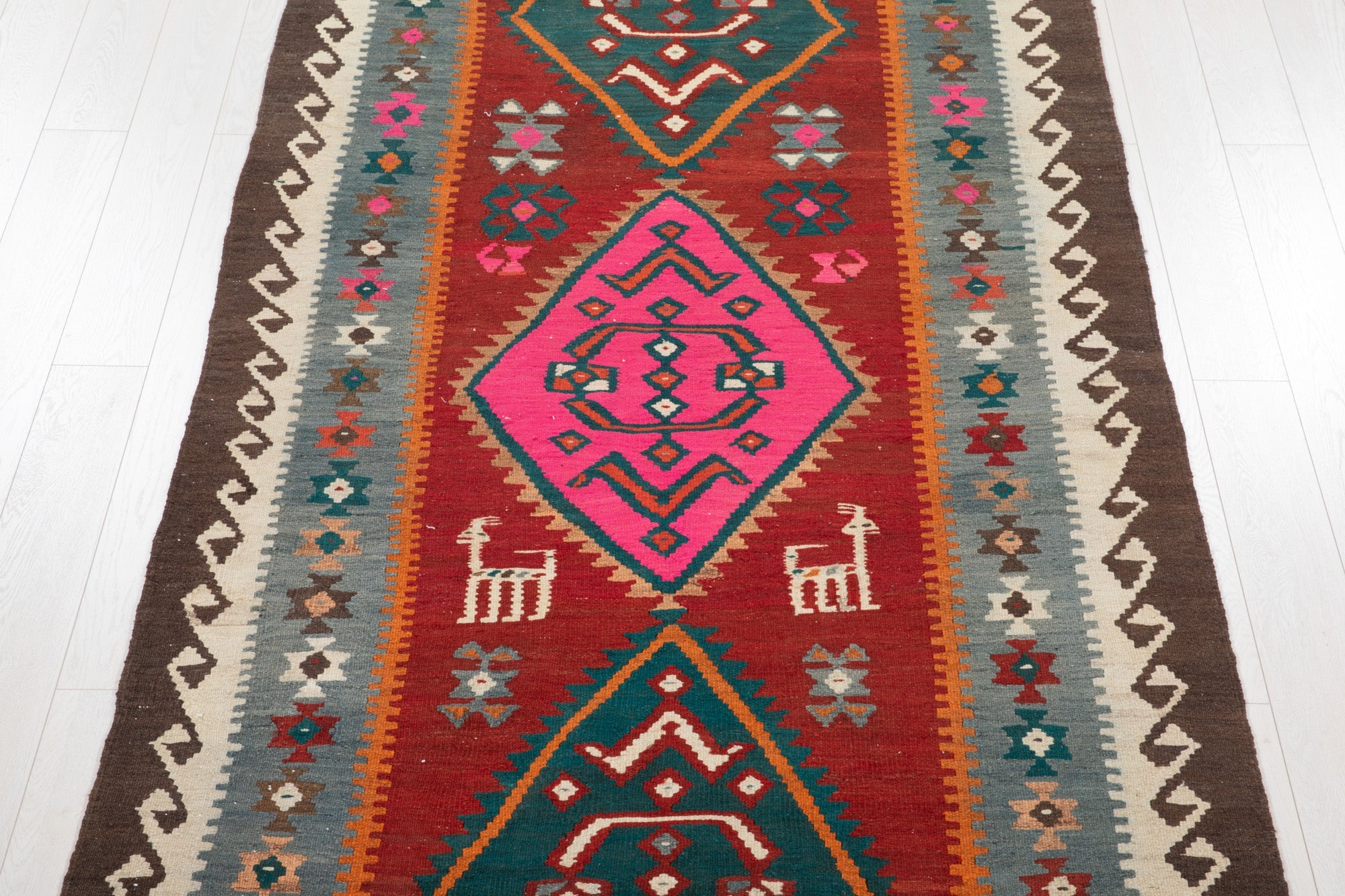 Handwoven Vintage Wool Kilim Rug – 11' 2" x 4' 9" (341 × 149 cm) - Yasi & Fara