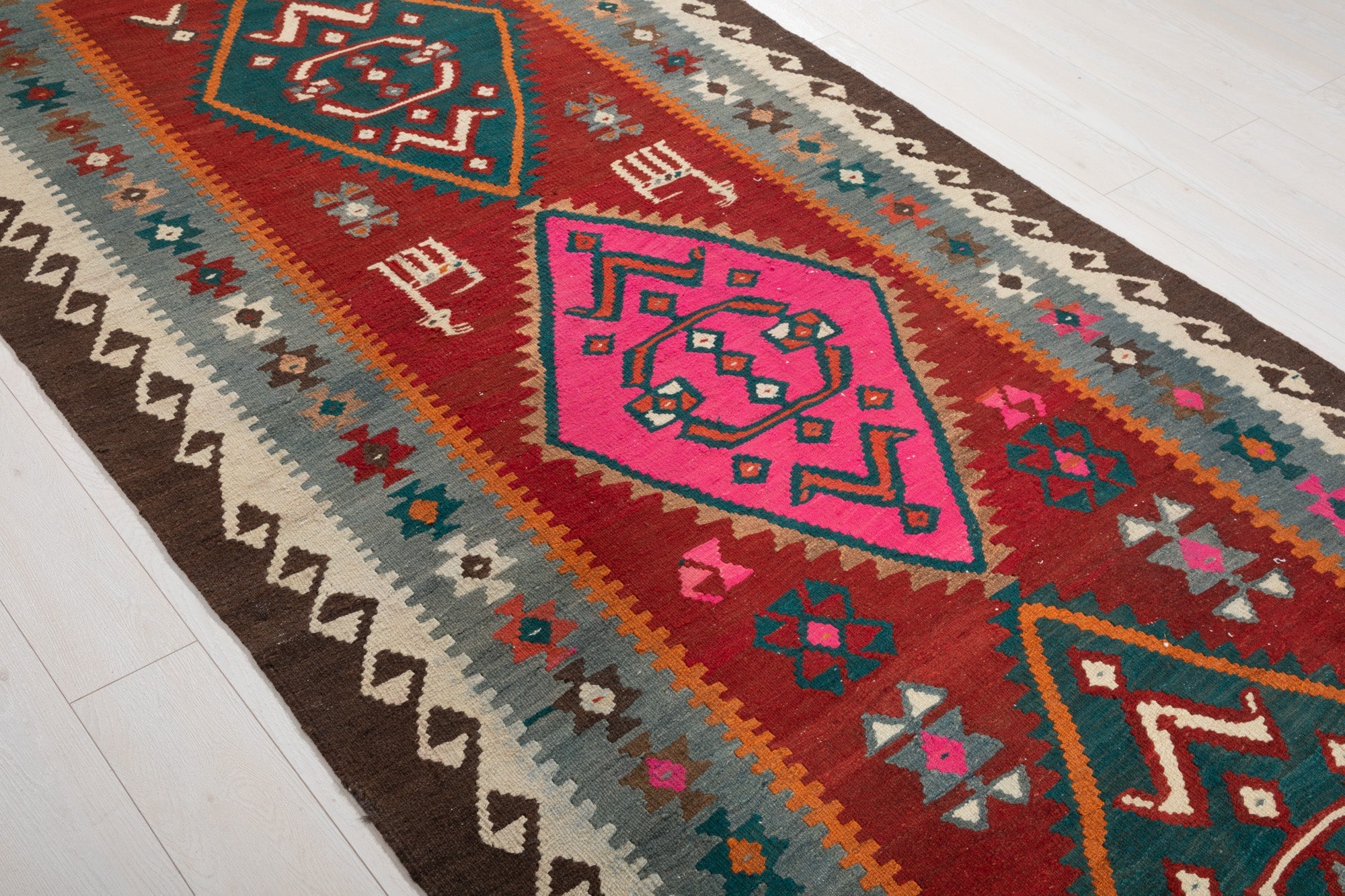 Handwoven Vintage Wool Kilim Rug – 11' 2" x 4' 9" (341 × 149 cm) - Yasi & Fara