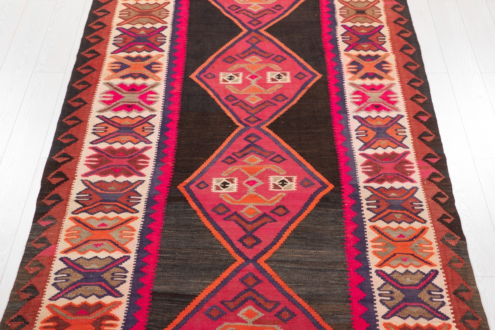 Handwoven Vintage Wool Kilim Rug – 13' 2" x 5' 3" (402 × 161 cm) - Yasi & Fara