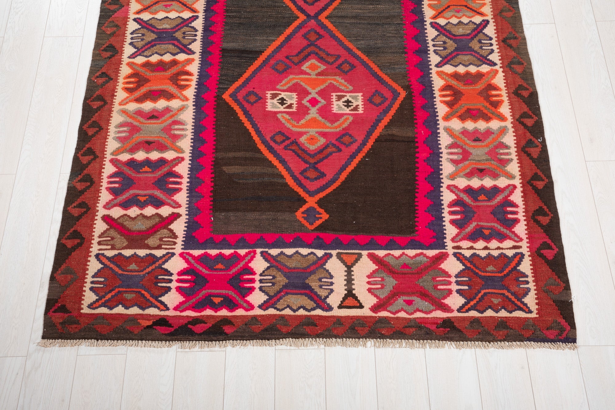 Handwoven Vintage Wool Kilim Rug – 13' 2" x 5' 3" (402 × 161 cm) - Yasi & Fara