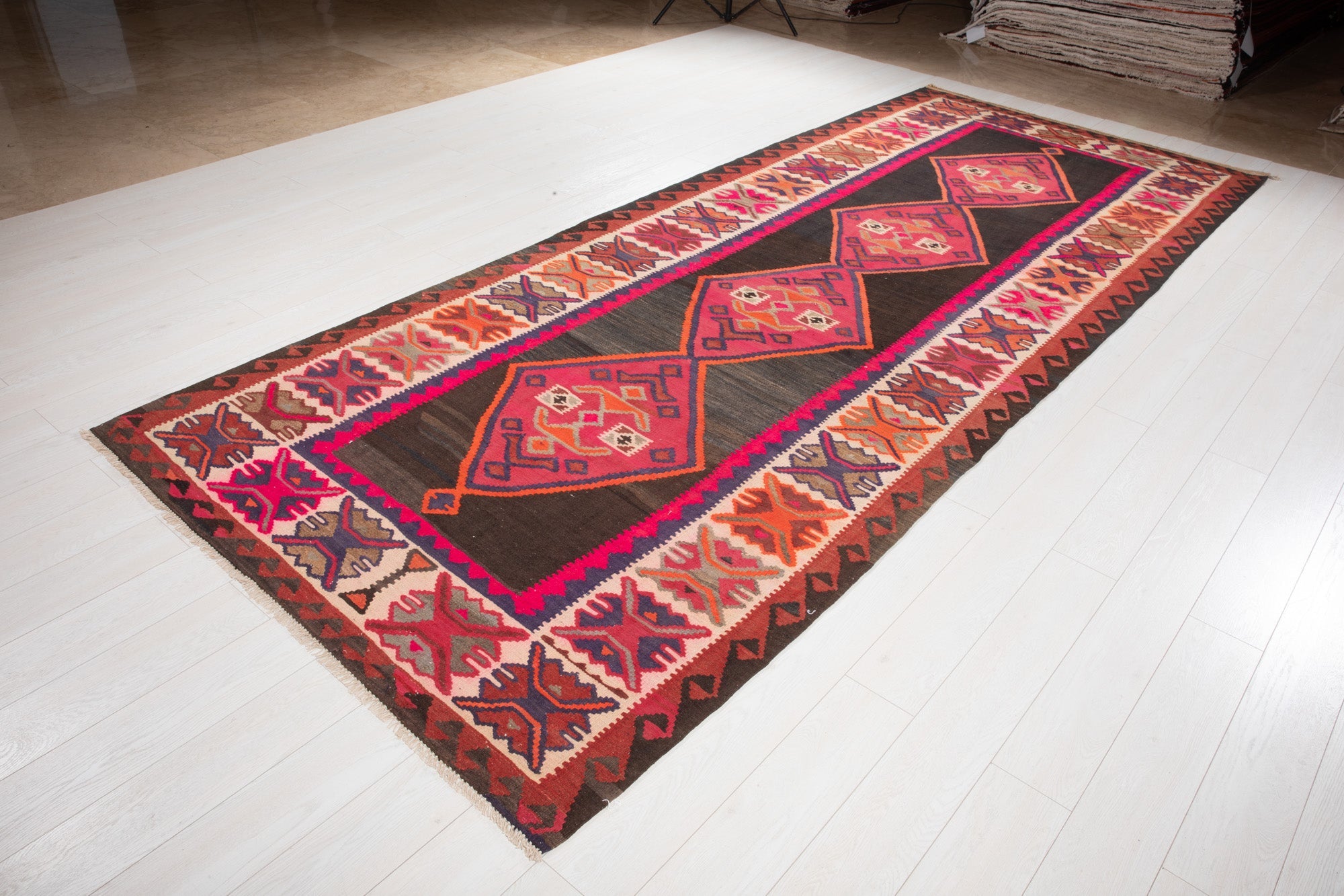 Handwoven Vintage Wool Kilim Rug – 13' 2" x 5' 3" (402 × 161 cm) - Yasi & Fara