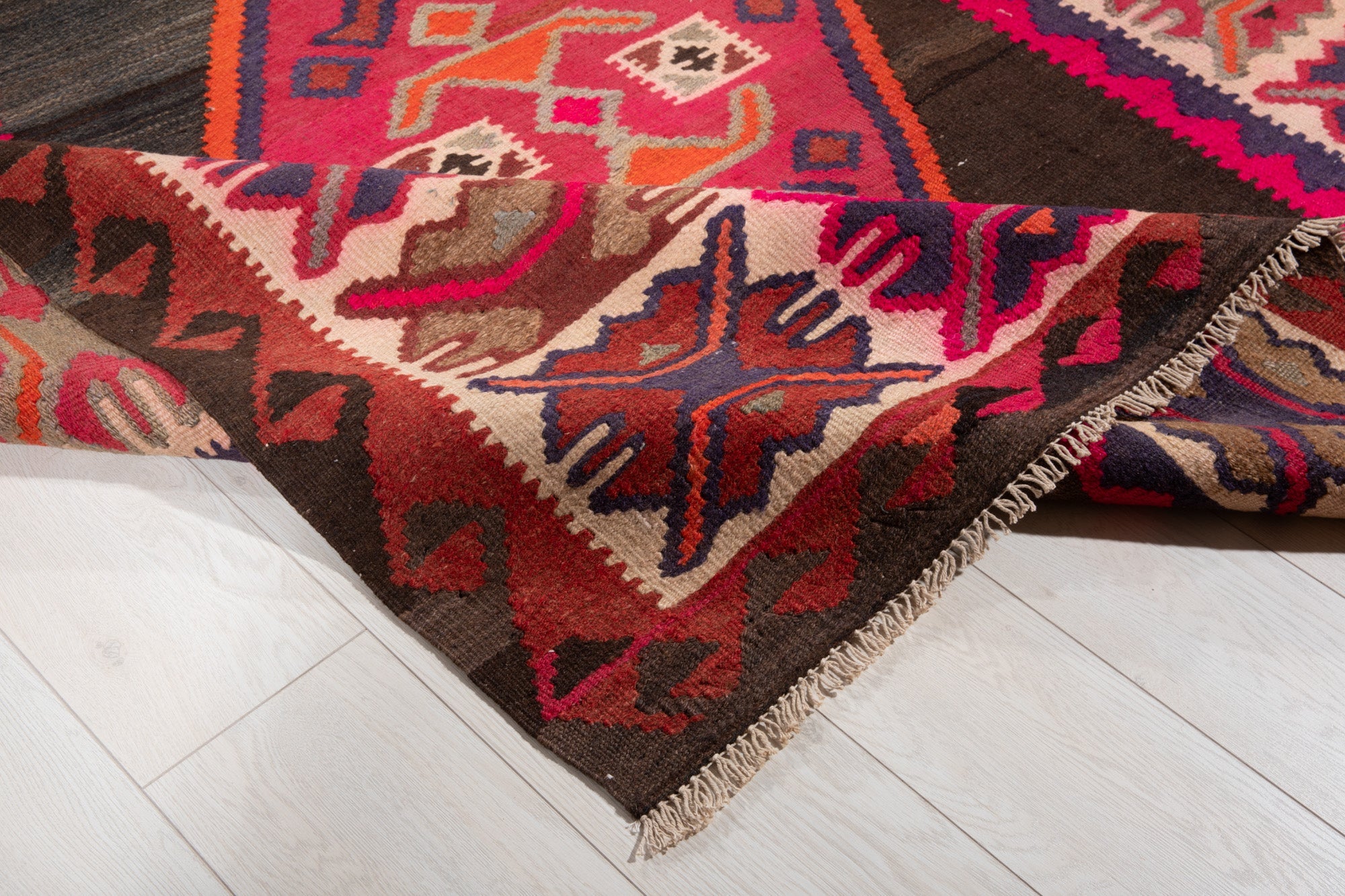 Handwoven Vintage Wool Kilim Rug – 13' 2" x 5' 3" (402 × 161 cm) - Yasi & Fara
