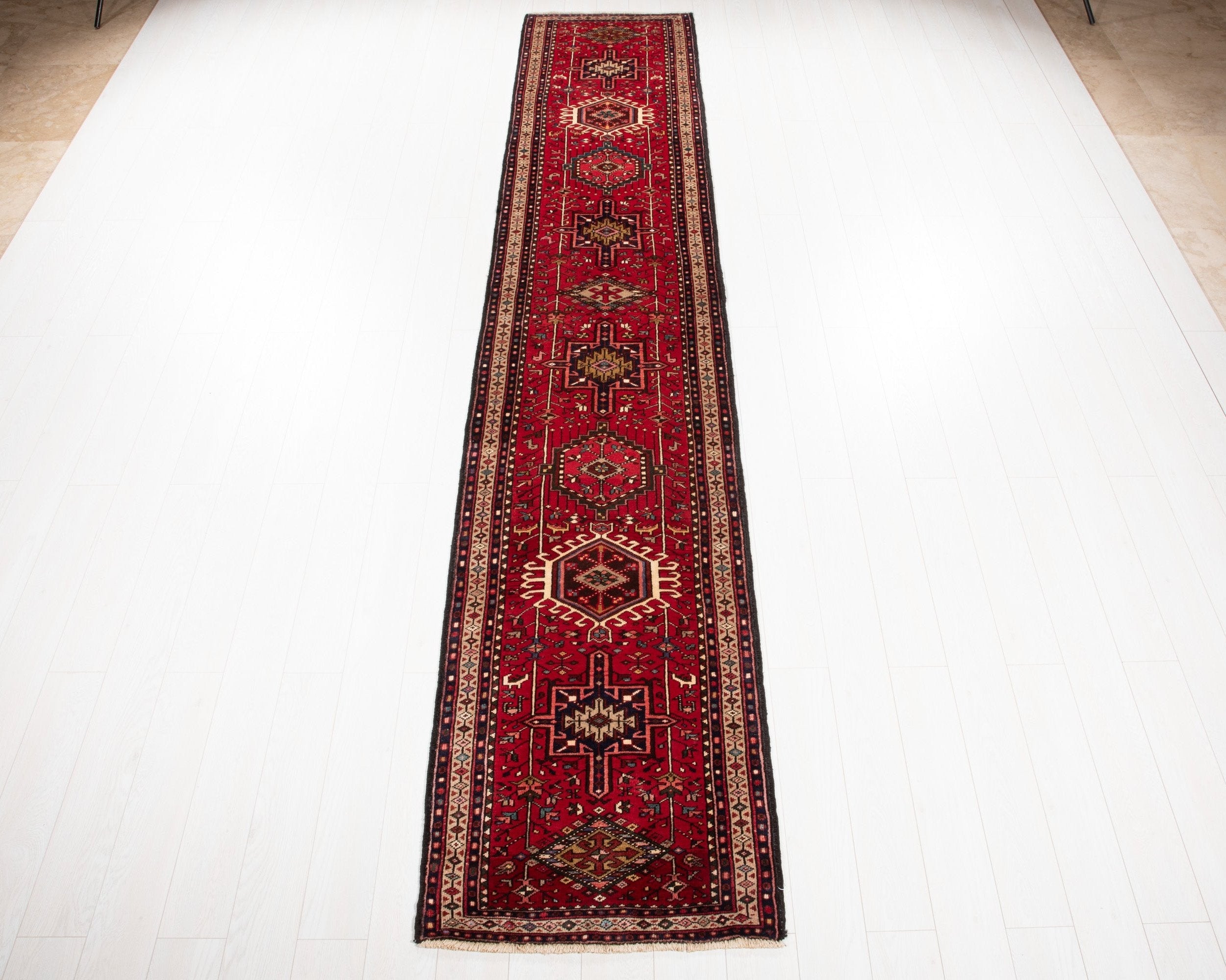 Hand-Knotted Vintage Wool Runner Rug – 12' 11" x 2' 7" (394 x 78 cm) - Yasi & Fara