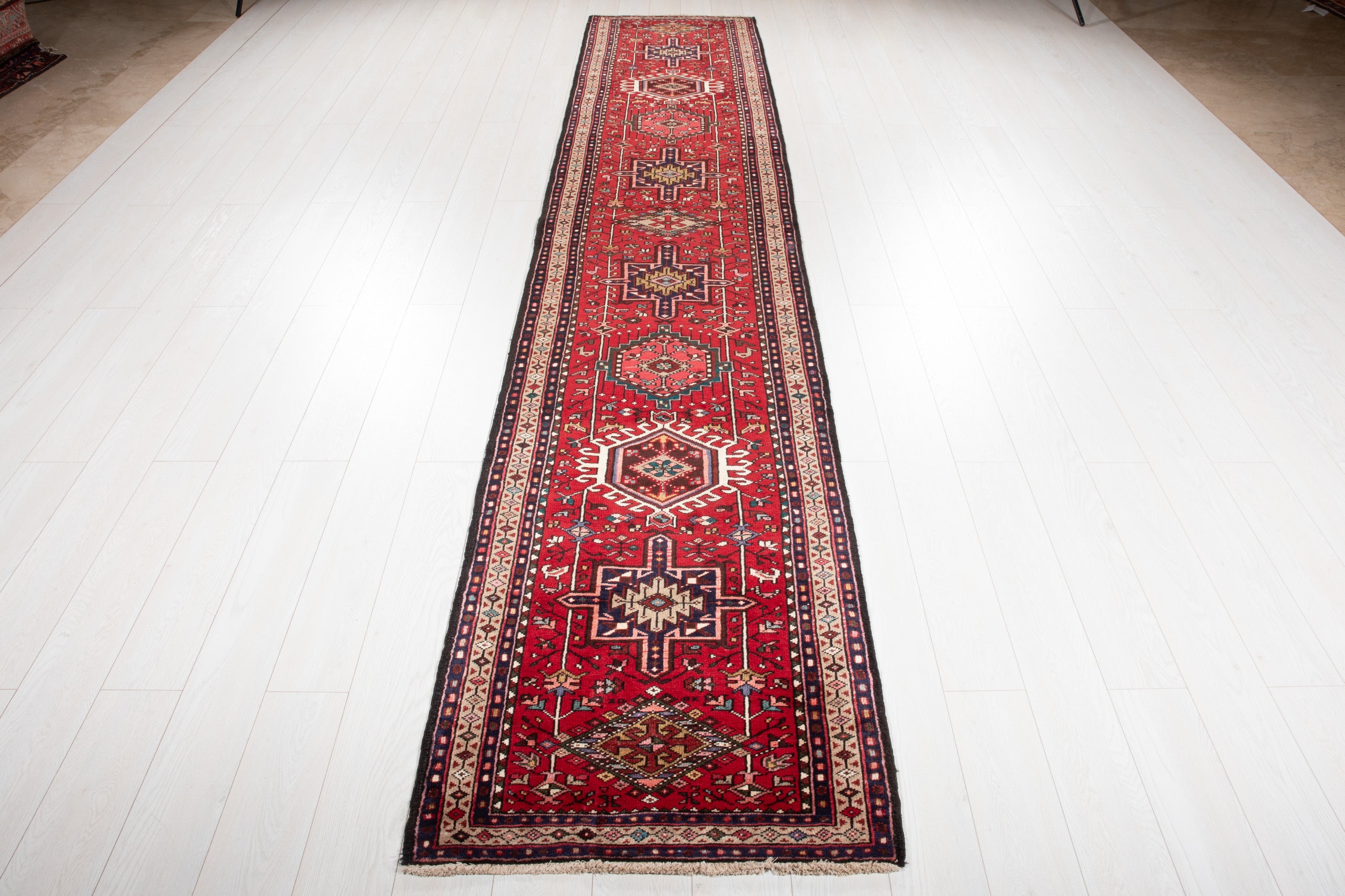 Hand-Knotted Vintage Wool Runner Rug – 12' 11" x 2' 7" (394 x 78 cm) - Yasi & Fara