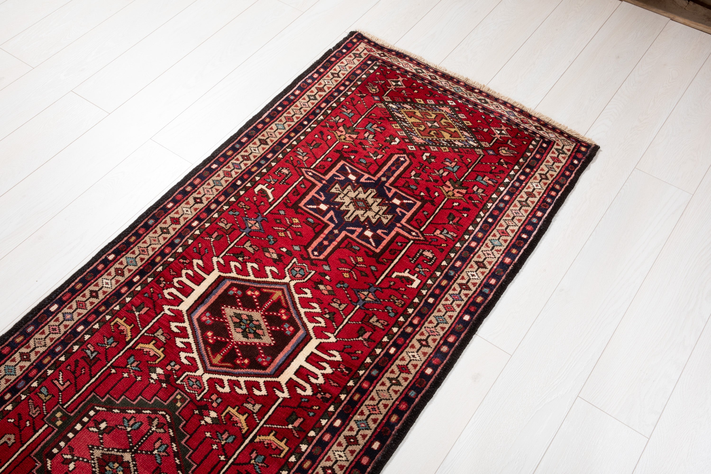 Hand-Knotted Vintage Wool Runner Rug – 12' 11" x 2' 7" (394 x 78 cm) - Yasi & Fara