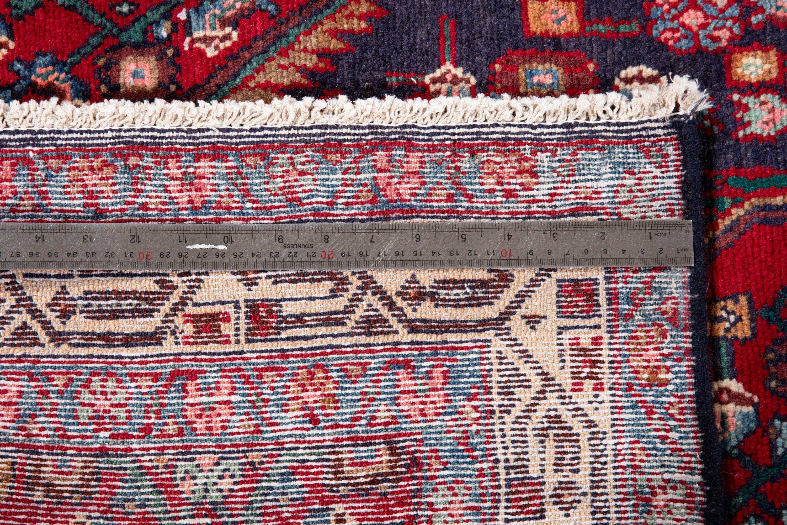 Hand-Knotted Vintage Wool Navy Blue Hamadan Runner, 10 ft Long – 10' 6" × 3' 5" (320 x 105 cm)