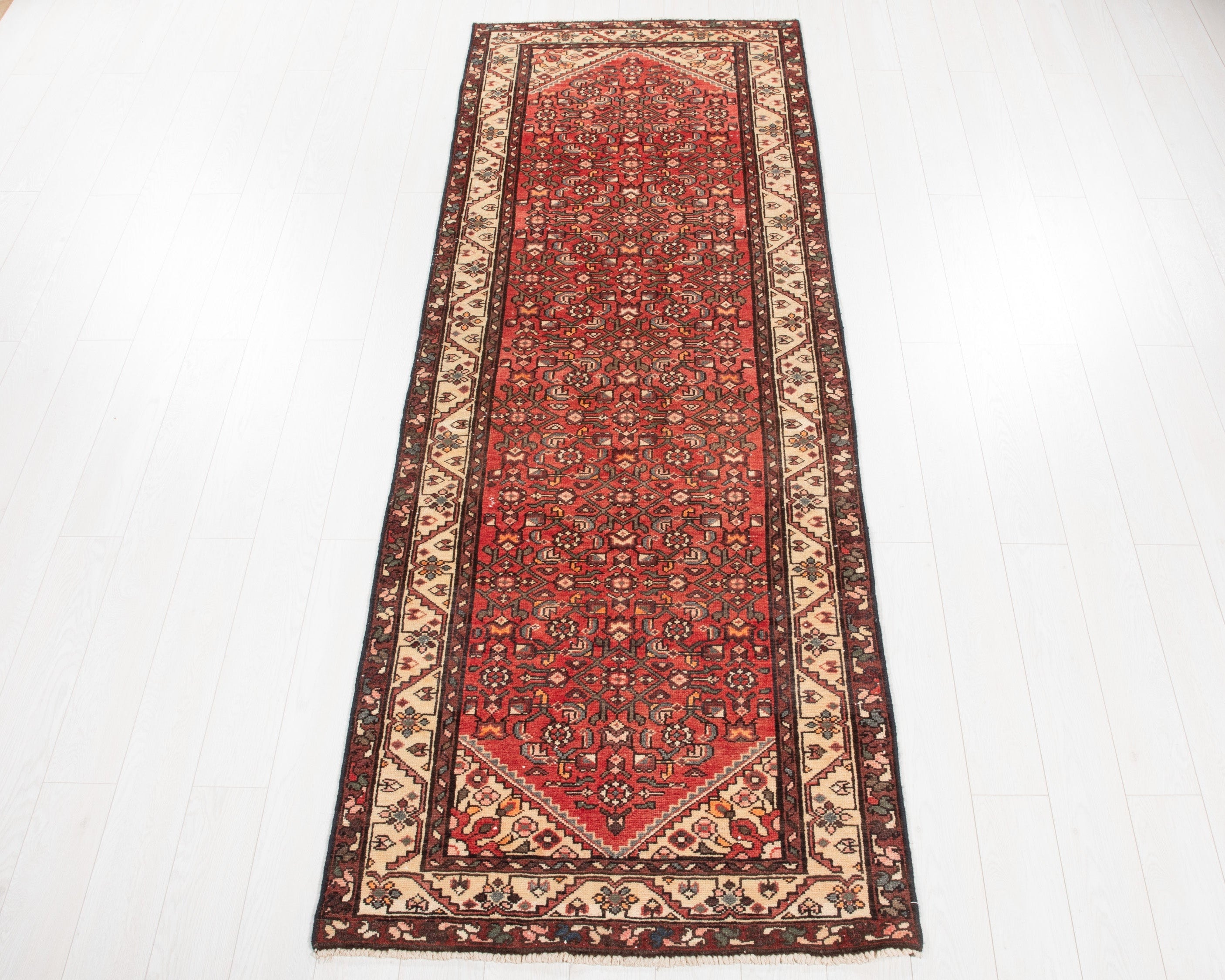 Hand-Knotted Vintage Wool Runner Rug – 9' 11" x 3' 5" (302 x 105 cm) - Yasi & Fara
