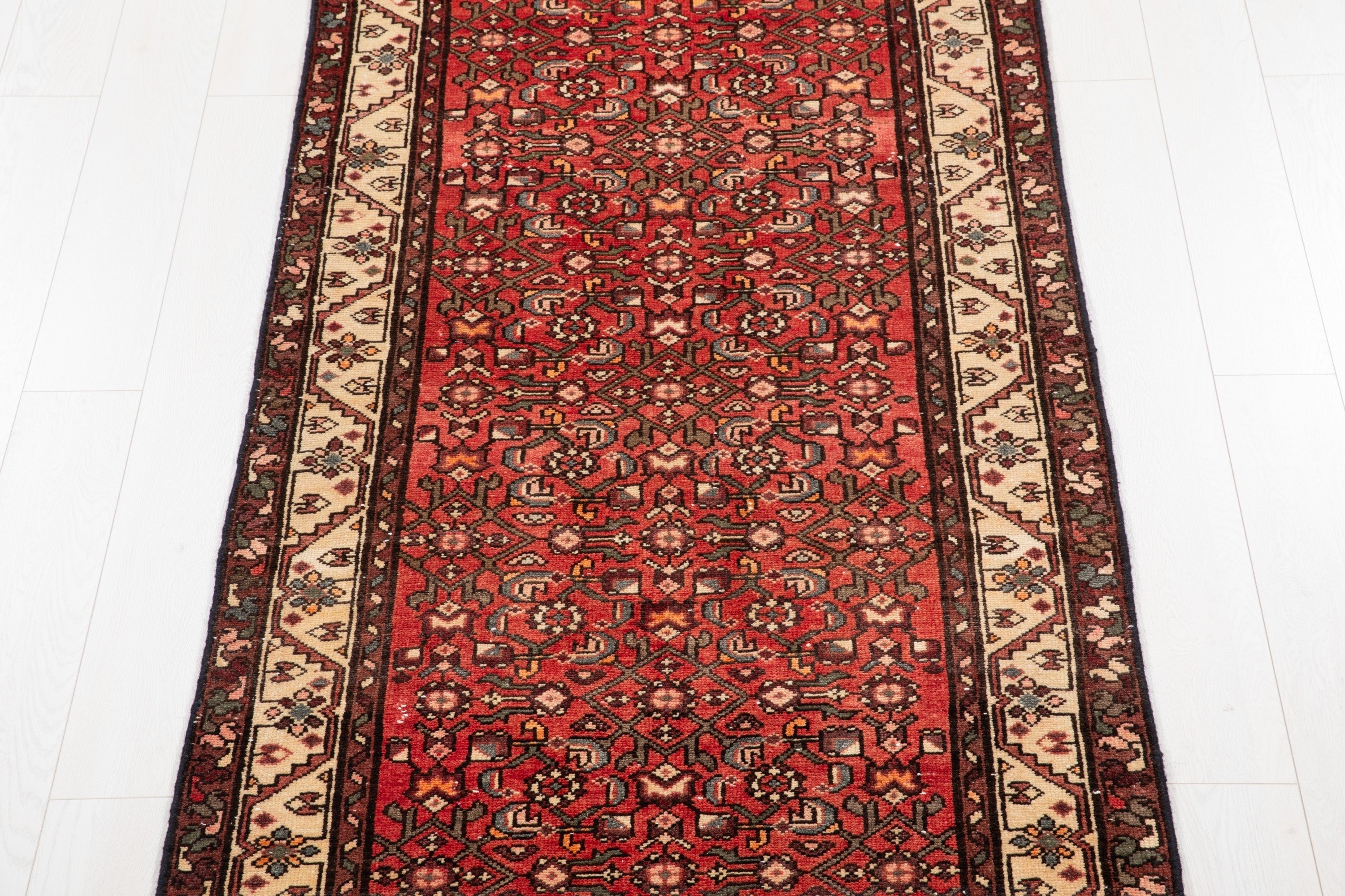 Hand-Knotted Vintage Wool Runner Rug – 9' 11" x 3' 5" (302 x 105 cm) - Yasi & Fara