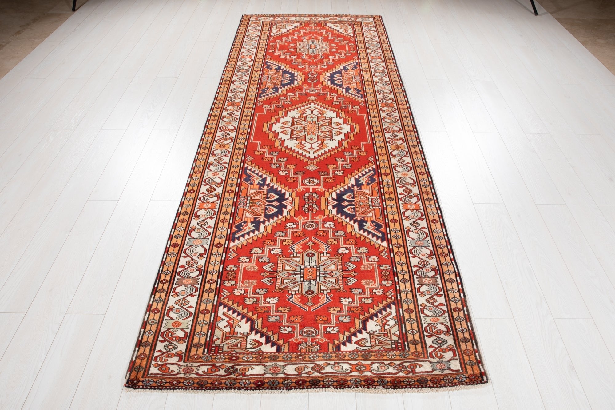 Hand-Knotted Vintage Wool Runner Rug – 10' 8" x 3' 10" (325 × 116 cm) - Yasi & Fara