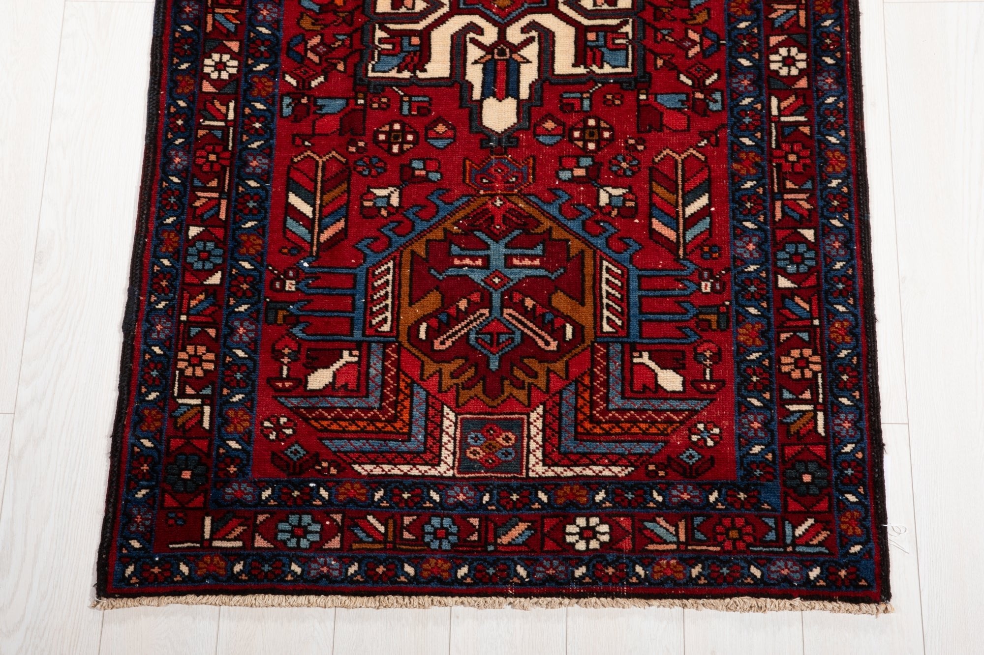 Hand-Knotted Vintage Wool Runner Rug – 12' 8" x 3' 3" (387 × 100 cm) - Yasi & Fara