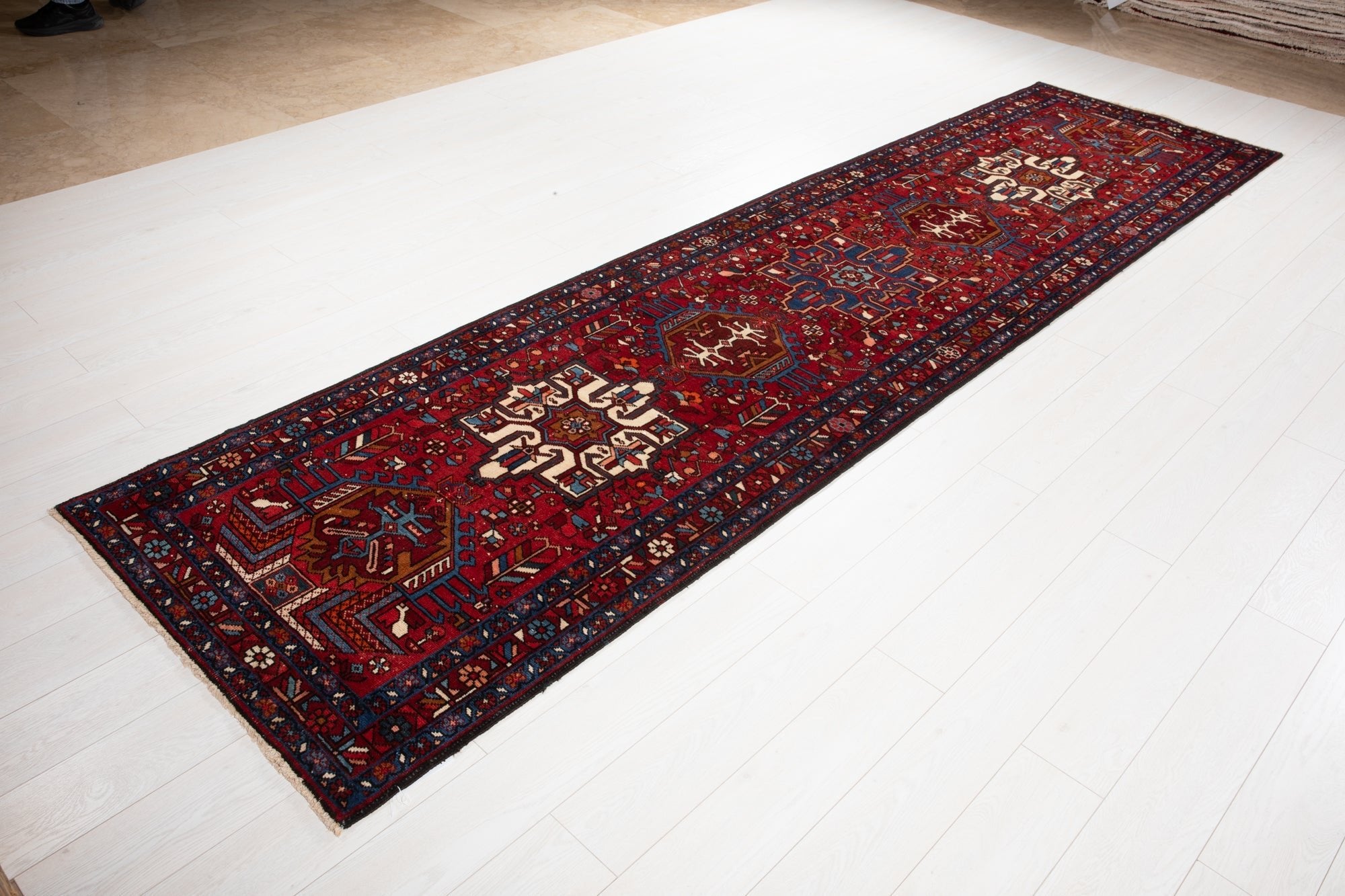 Hand-Knotted Vintage Wool Runner Rug – 12' 8" x 3' 3" (387 × 100 cm) - Yasi & Fara
