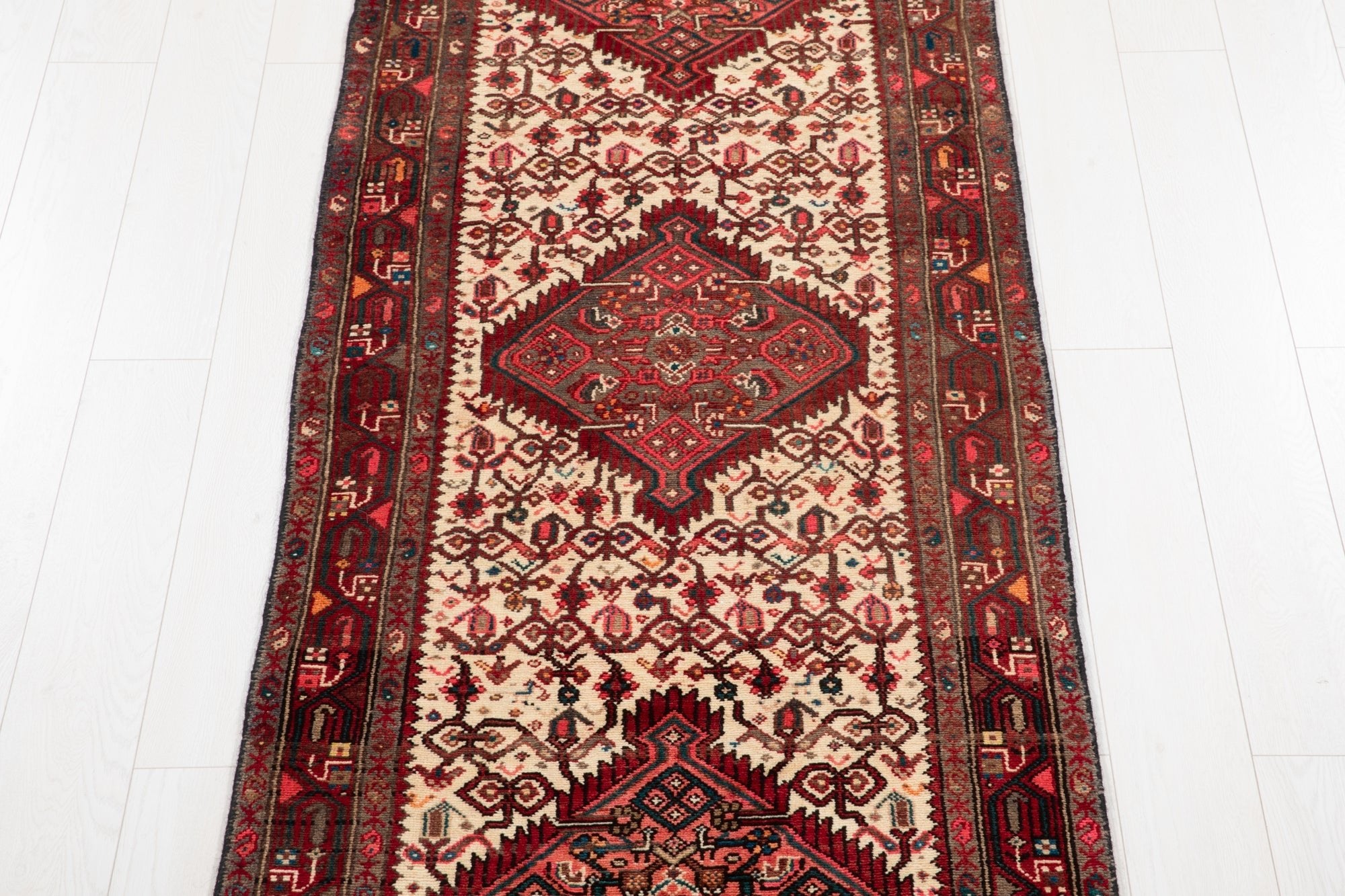 Hand-Knotted Vintage Wool Runner Rug – 10' 6" x 2' 11" (319 × 90 cm) - Yasi & Fara