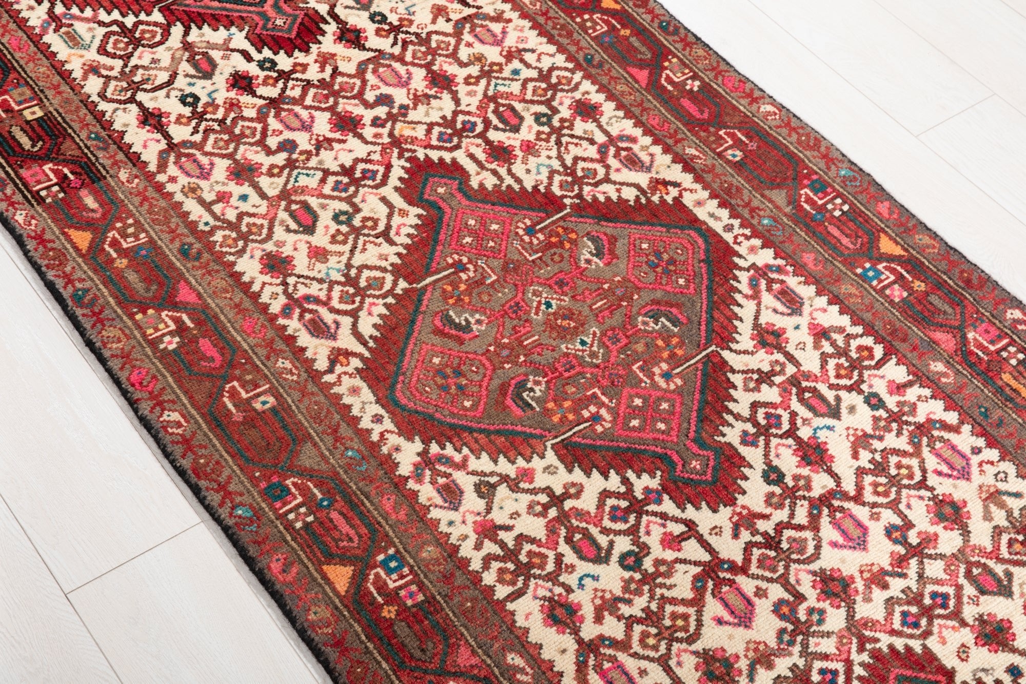 Hand-Knotted Vintage Wool Runner Rug – 10' 6" x 2' 11" (319 × 90 cm) - Yasi & Fara