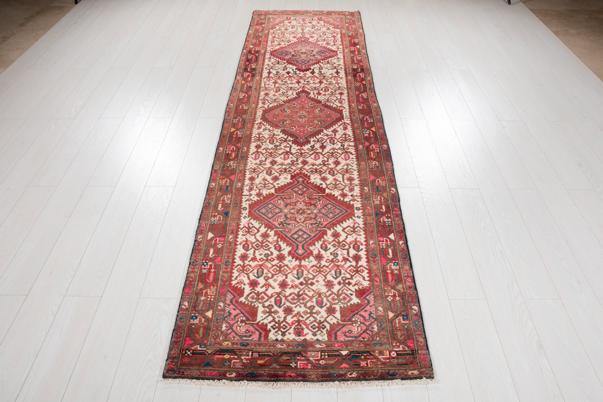 Hand-Knotted Vintage Wool Runner Rug – 10' 6" x 2' 11" (319 × 90 cm) - Yasi & Fara