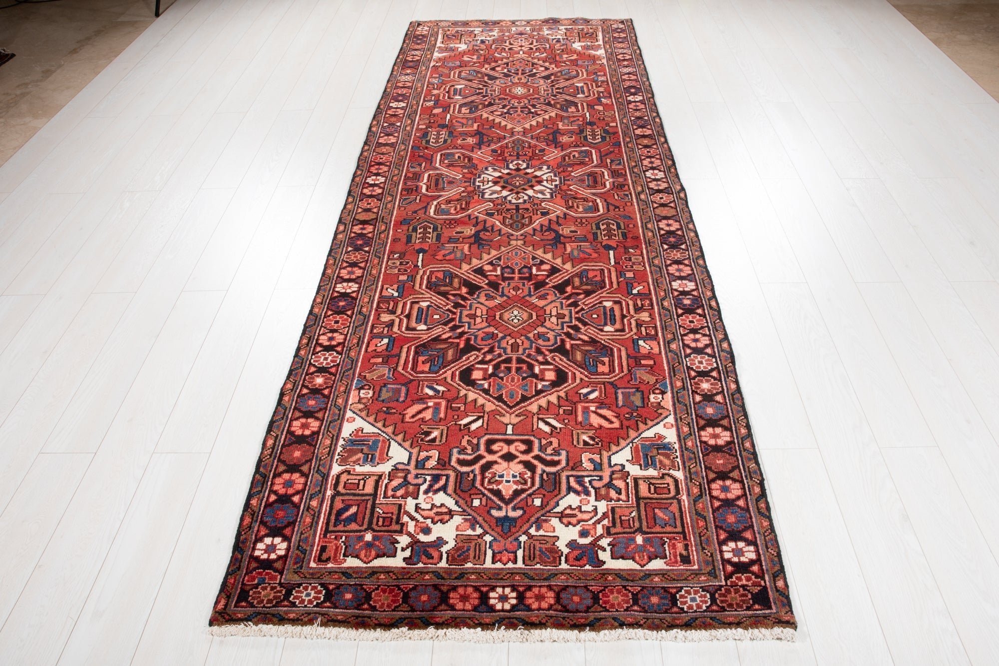 Hand-Knotted Vintage Wool Runner Rug – 10' 8" x 3' 10" (326 × 117 cm) - Yasi & Fara