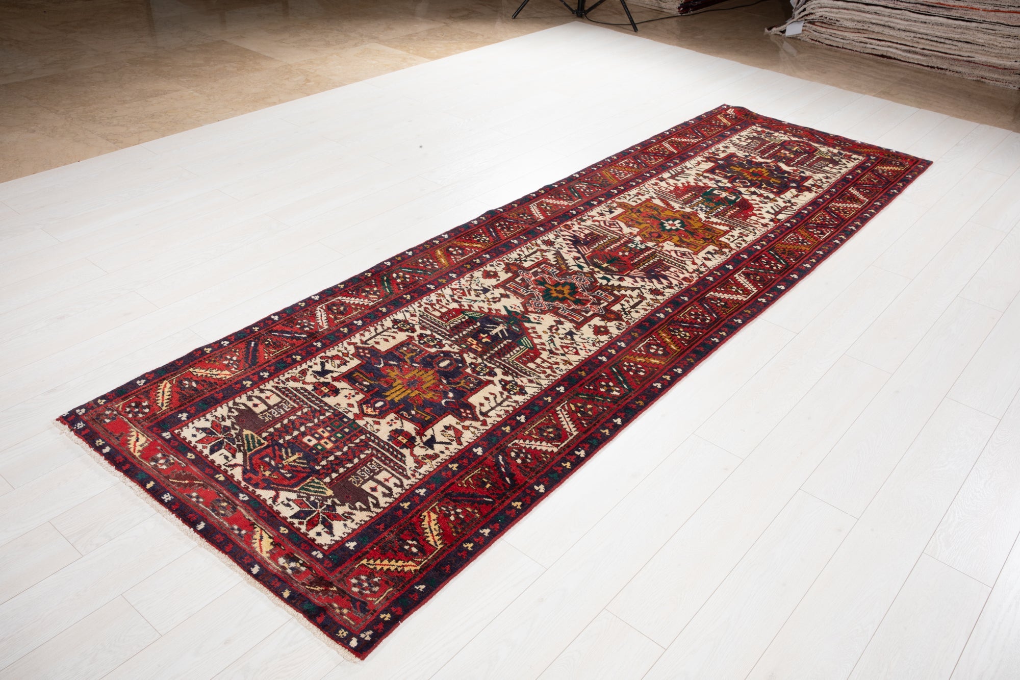 Hand-Knotted Vintage Wool Runner Rug – 10' 11" x 3' 5" (333 × 105 cm) - Yasi & Fara