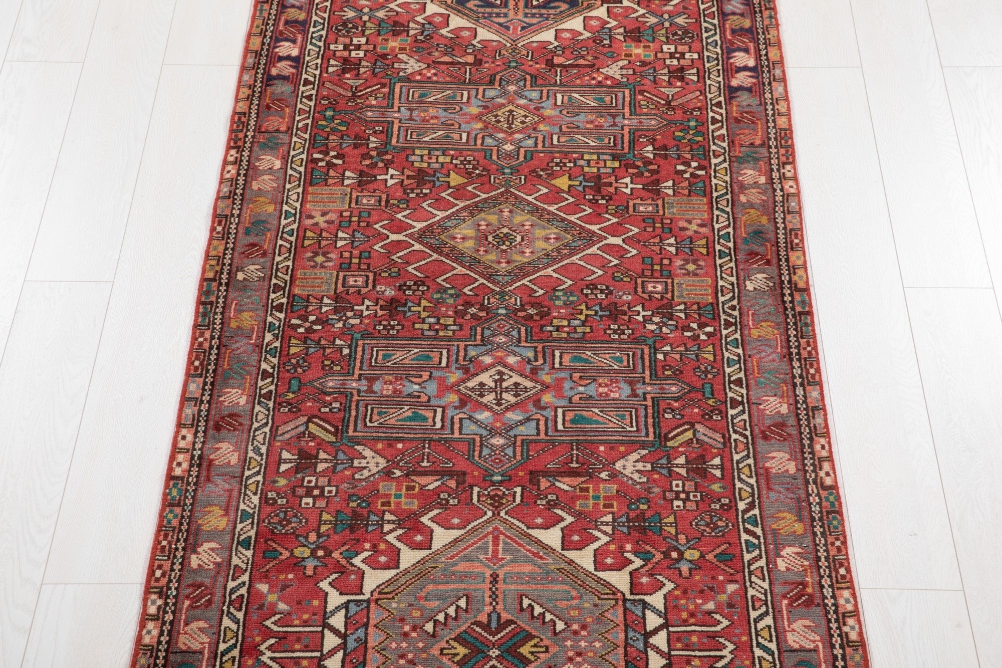 Hand-Knotted Vintage Wool Runner Rug – 11' 6" x 3' 3" (350 × 100 cm) - Yasi & Fara
