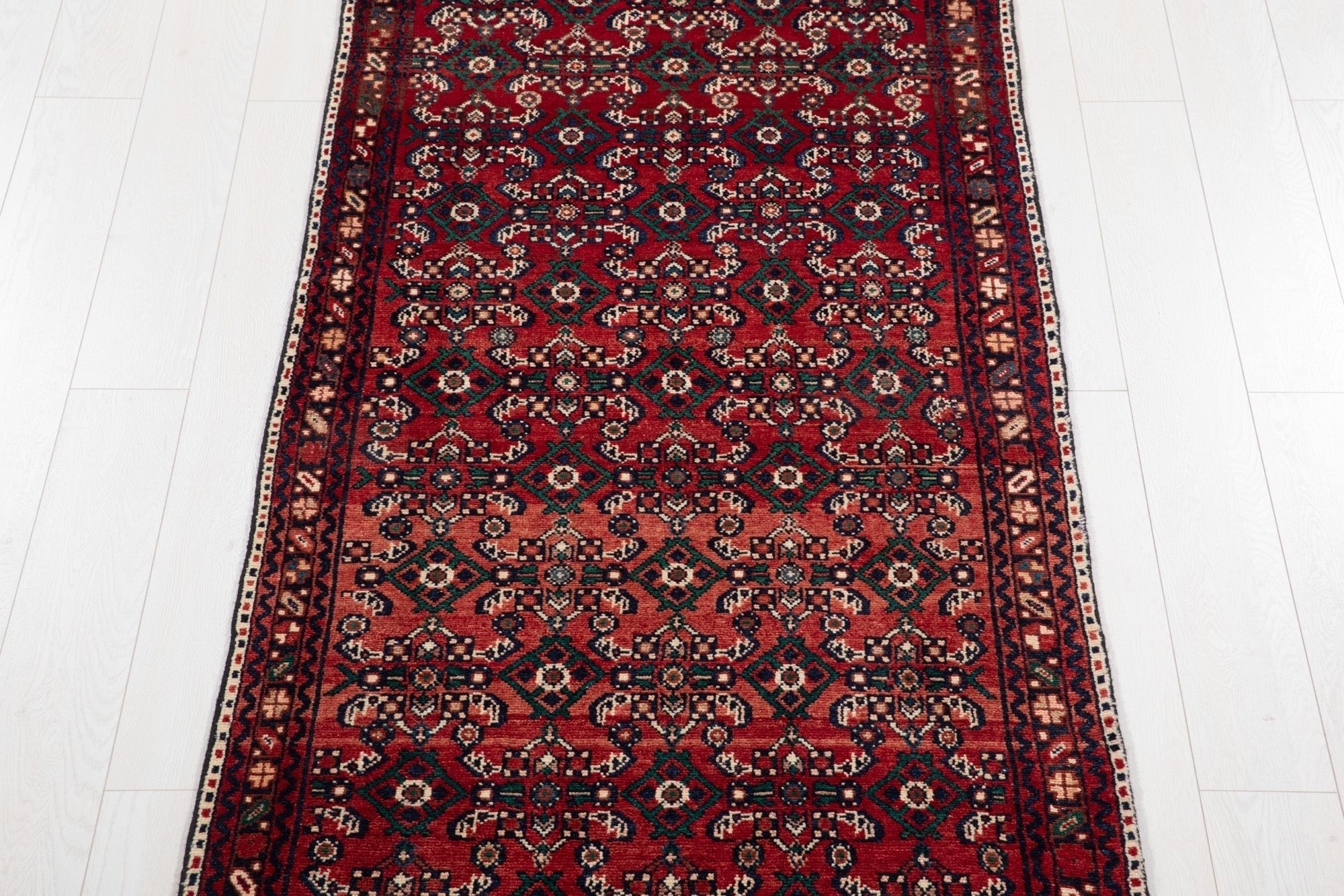 Hand-Knotted Vintage Wool Runner Rug – 12' 10" x 3' 3" (391 × 99 cm) - Yasi & Fara