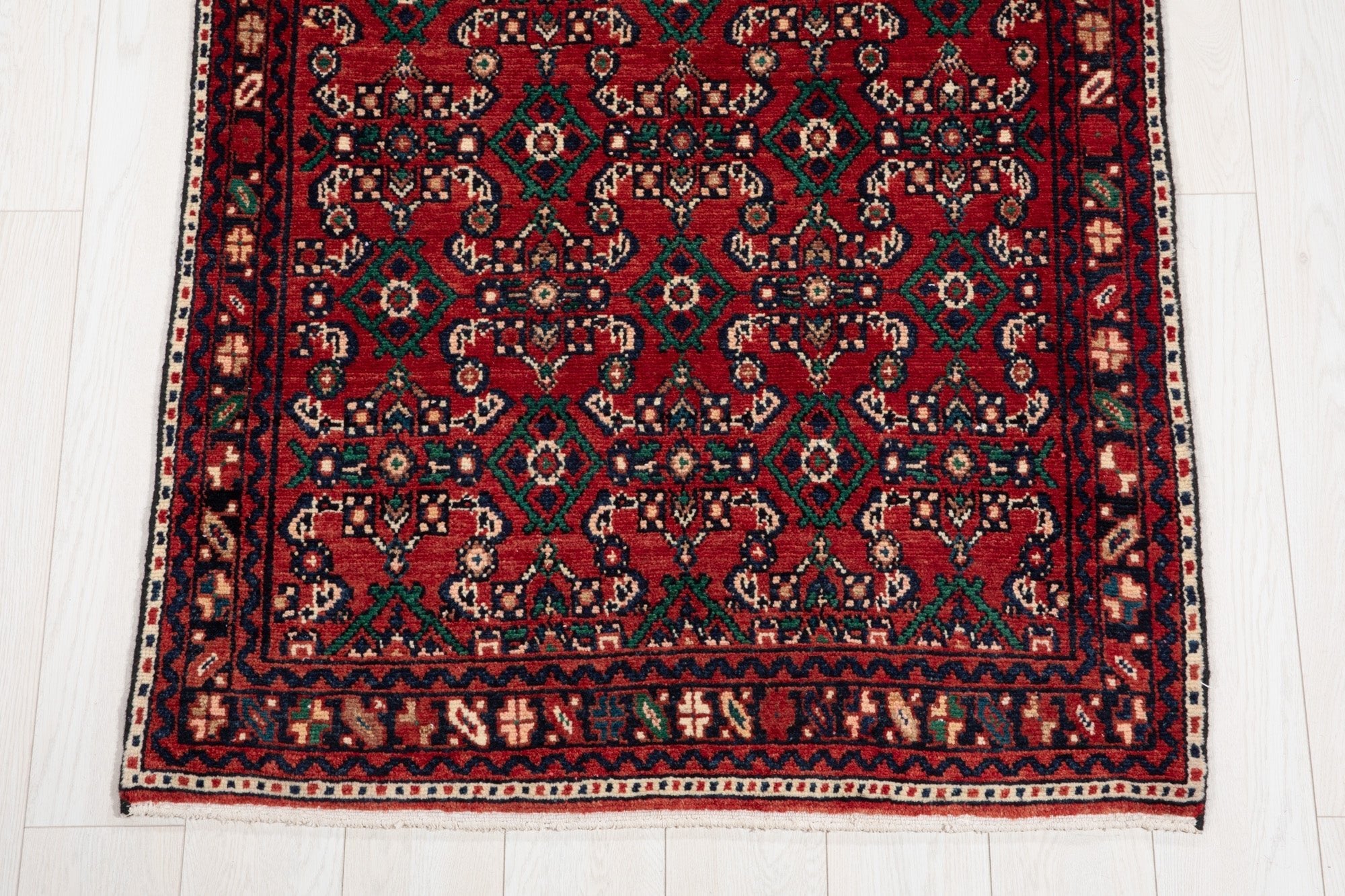 Hand-Knotted Vintage Wool Runner Rug – 12' 10" x 3' 3" (391 × 99 cm) - Yasi & Fara