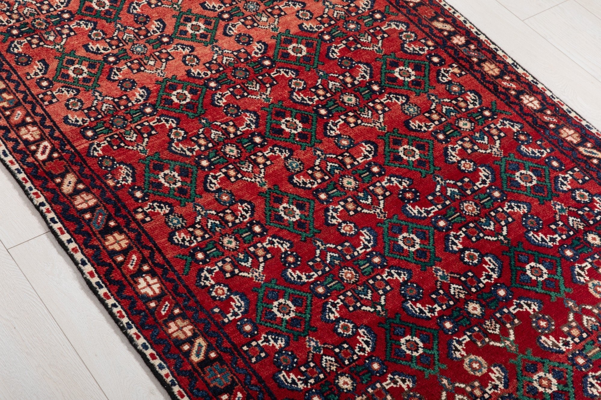 Hand-Knotted Vintage Wool Runner Rug – 12' 10" x 3' 3" (391 × 99 cm) - Yasi & Fara