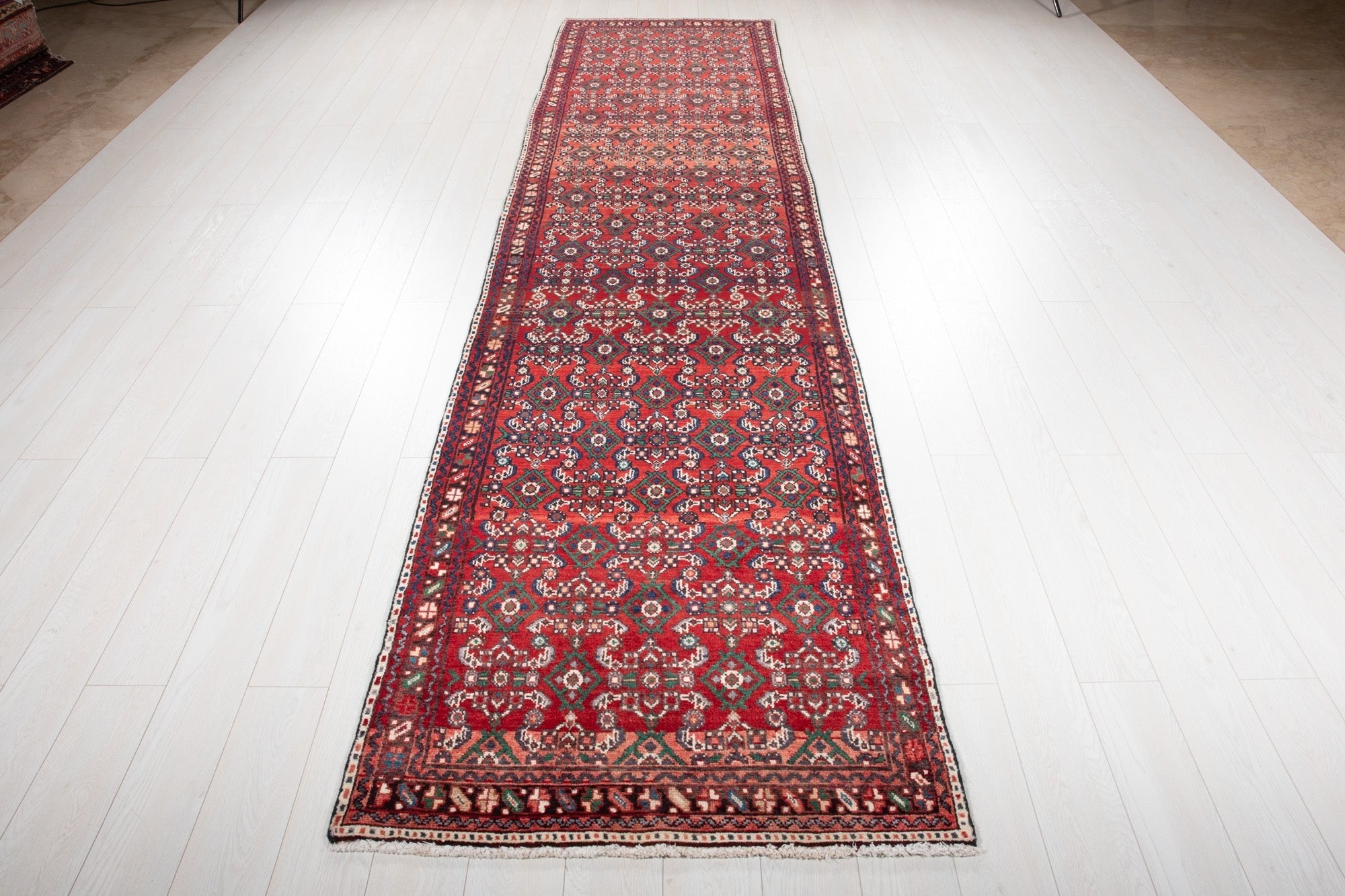 Hand-Knotted Vintage Wool Runner Rug – 12' 10" x 3' 3" (391 × 99 cm) - Yasi & Fara