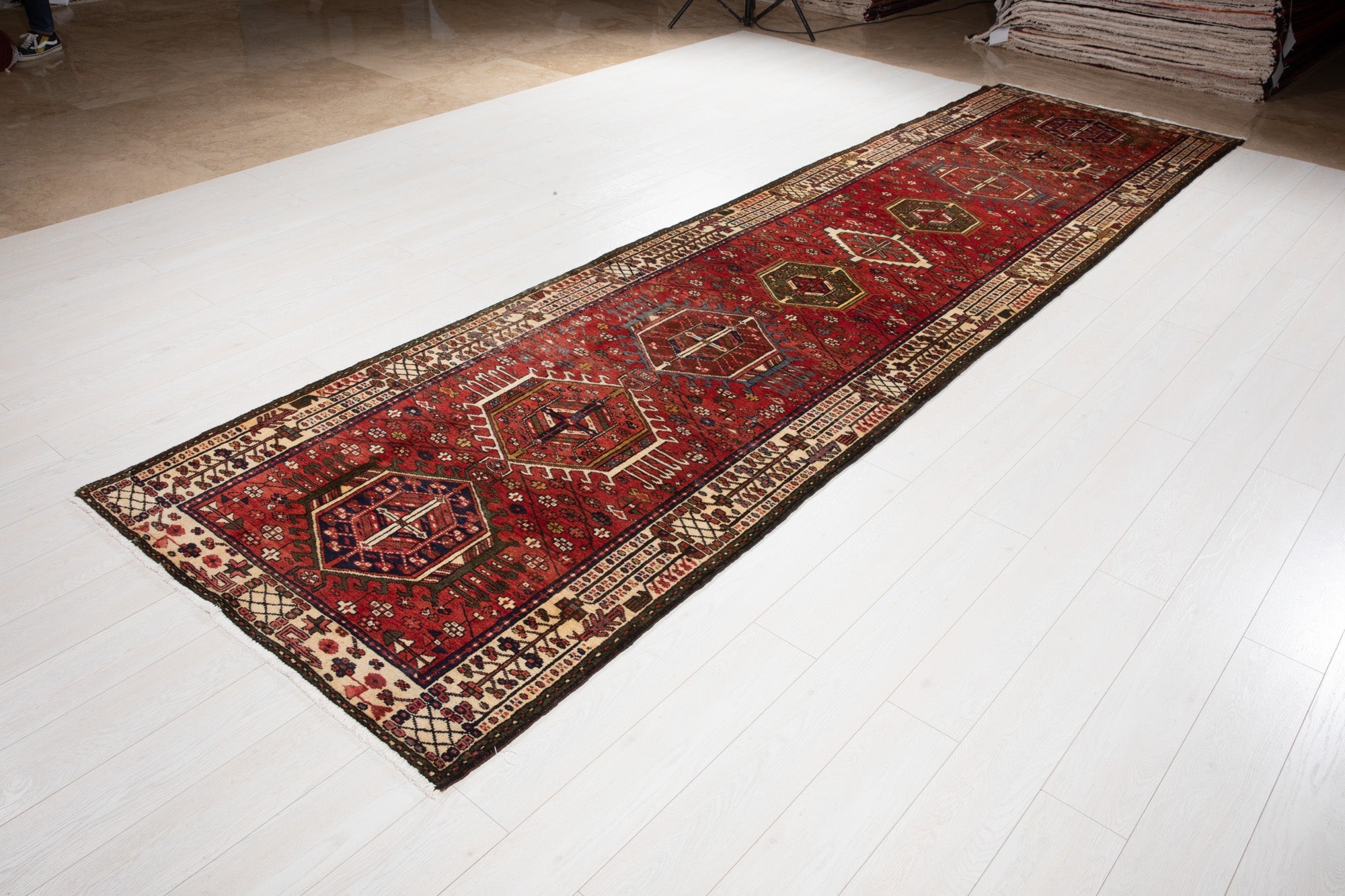 Hand-Knotted Vintage Wool Runner Rug – 14' 5" x 3' 11" (440 × 119 cm) - Yasi & Fara