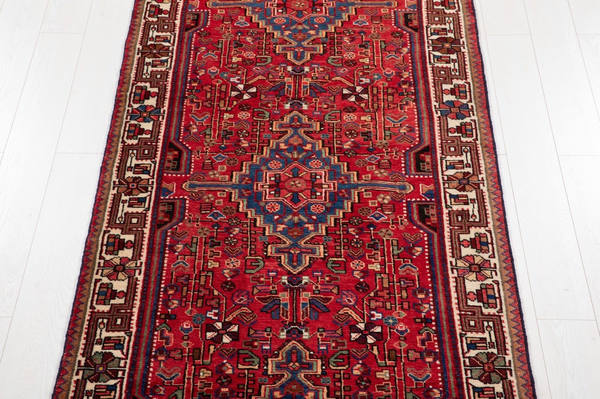 Hand-Knotted Vintage Wool Runner Rug – 13' 6" x 3' 8" (412 × 113 cm) - Yasi & Fara