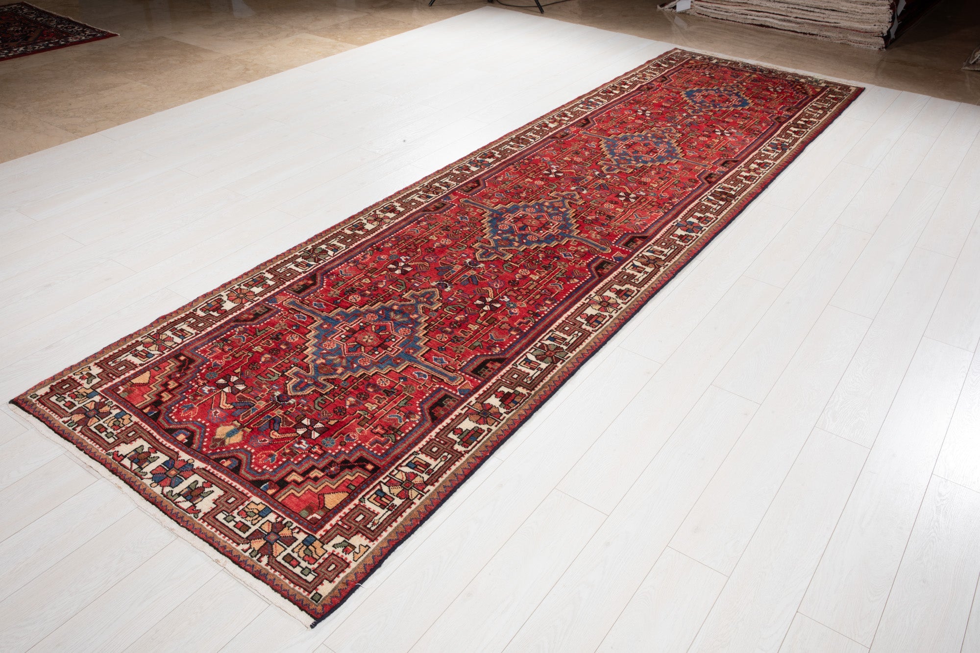 Hand-Knotted Vintage Wool Runner Rug – 13' 6" x 3' 8" (412 × 113 cm) - Yasi & Fara