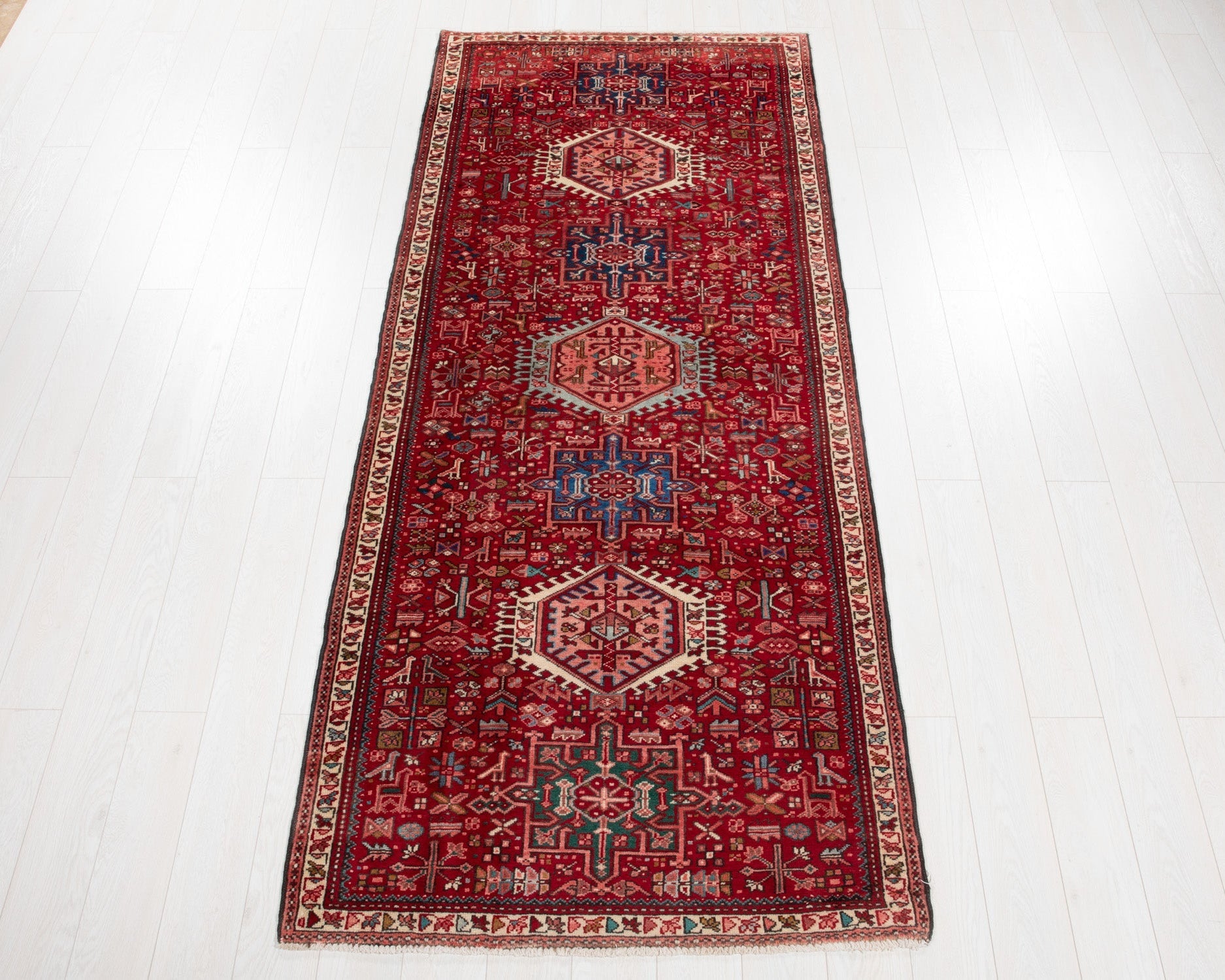 Hand-Knotted Vintage Wool Runner Rug – 9' 4" x 3' 9" (284 × 114 cm) - Yasi & Fara
