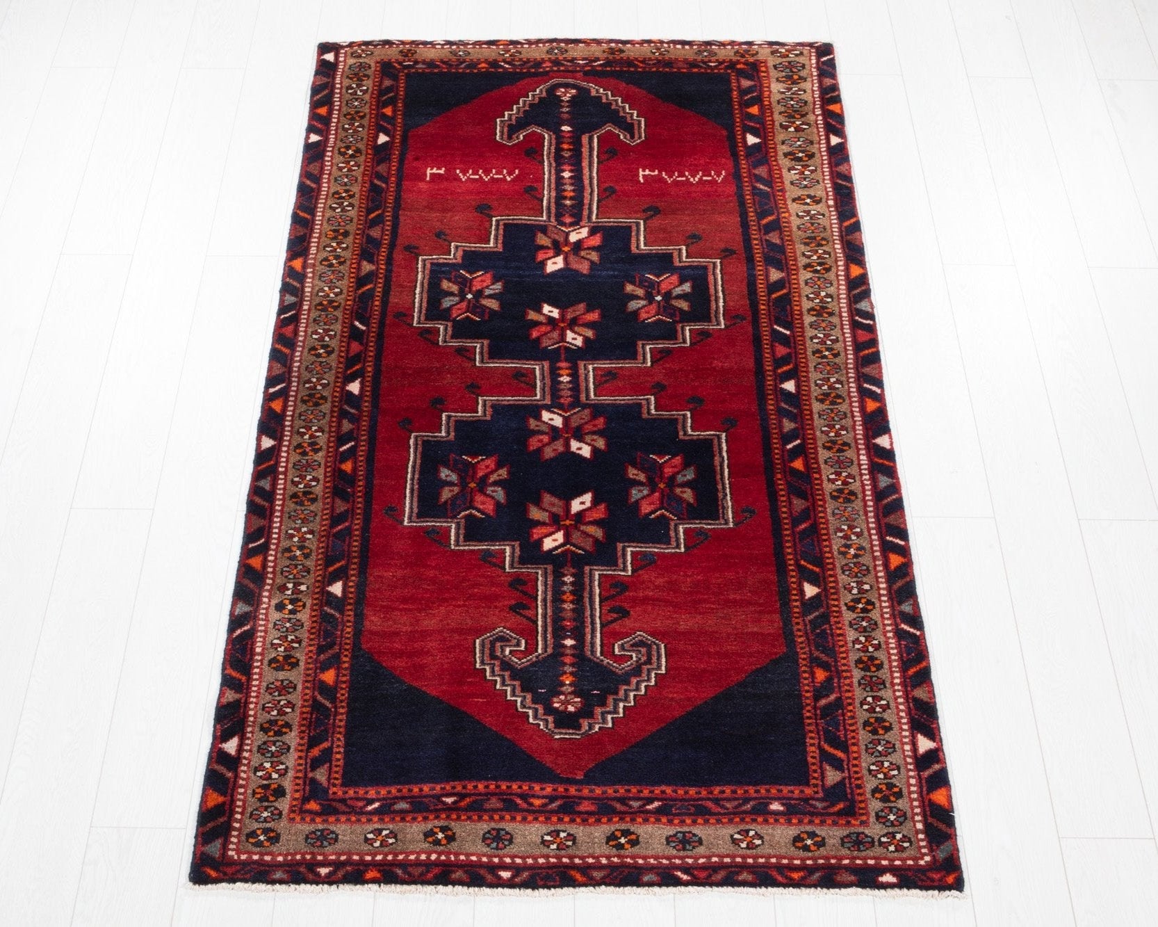 Hand-Knotted Vintage Wool Area Rug – 6' 7" x 3' 9" (200 x 114 cm) - Yasi & Fara