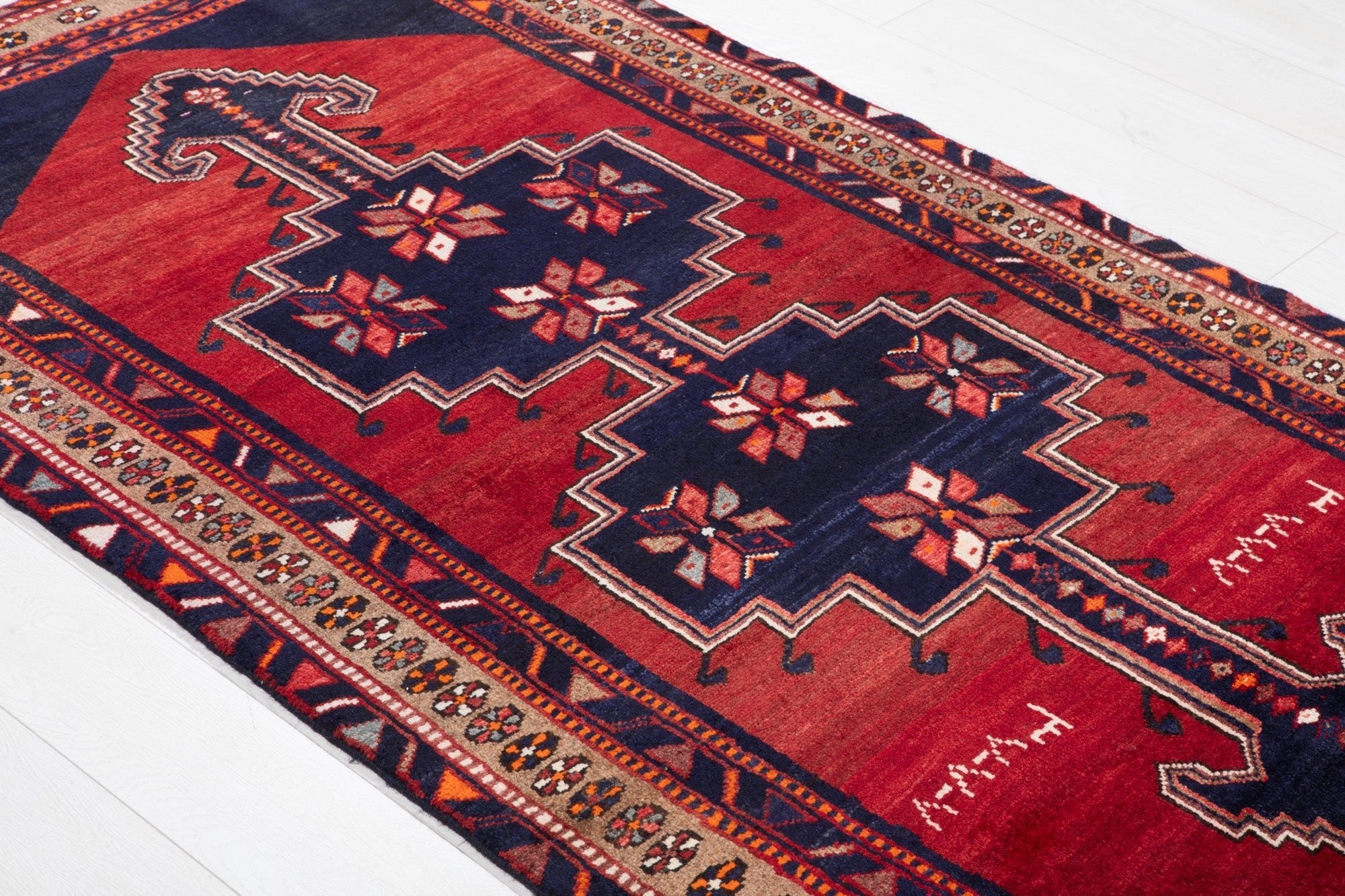 Hand-Knotted Vintage Wool Area Rug – 6' 7" x 3' 9" (200 x 114 cm) - Yasi & Fara
