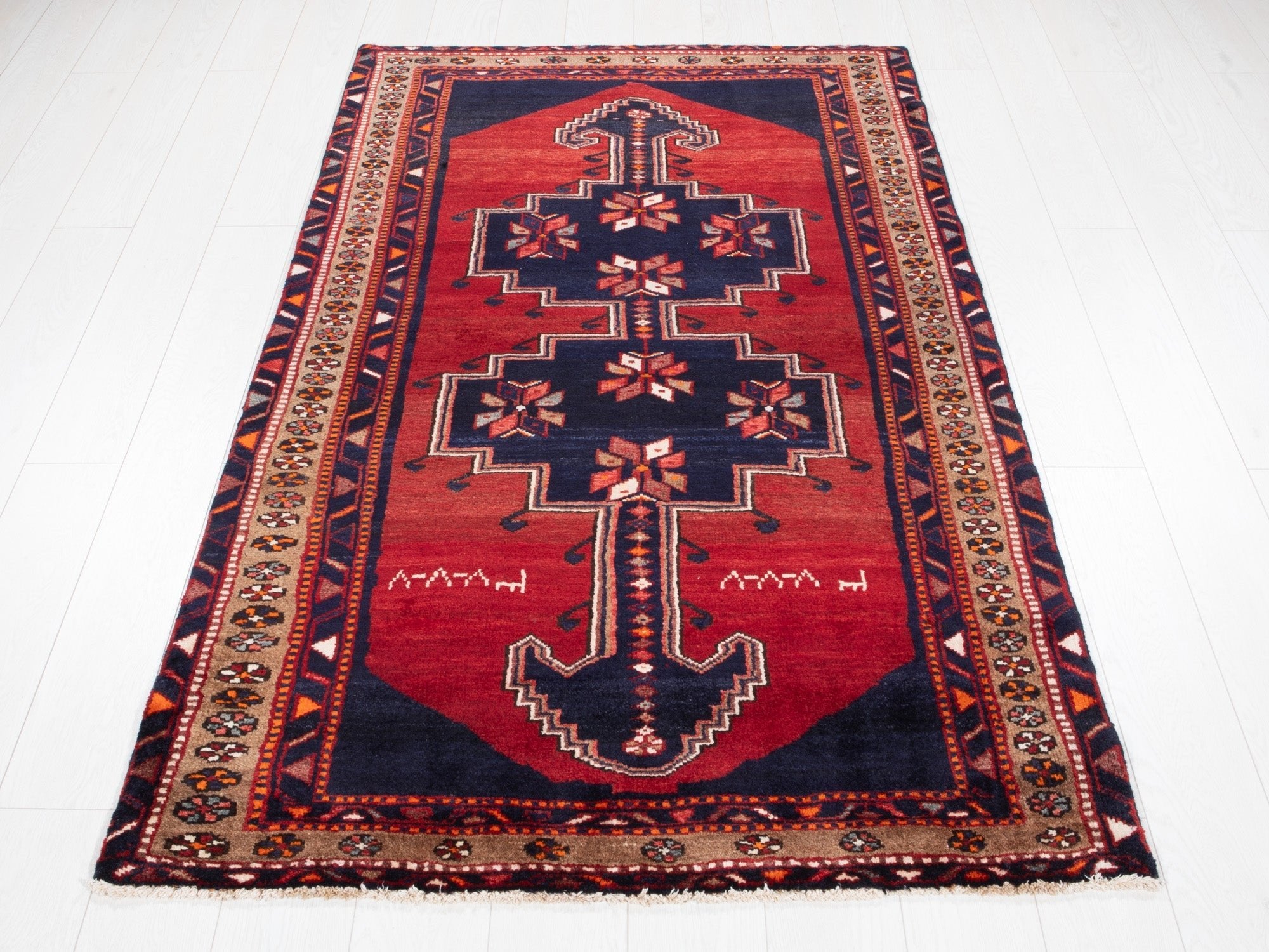 Hand-Knotted Vintage Wool Area Rug – 6' 7" x 3' 9" (200 x 114 cm) - Yasi & Fara