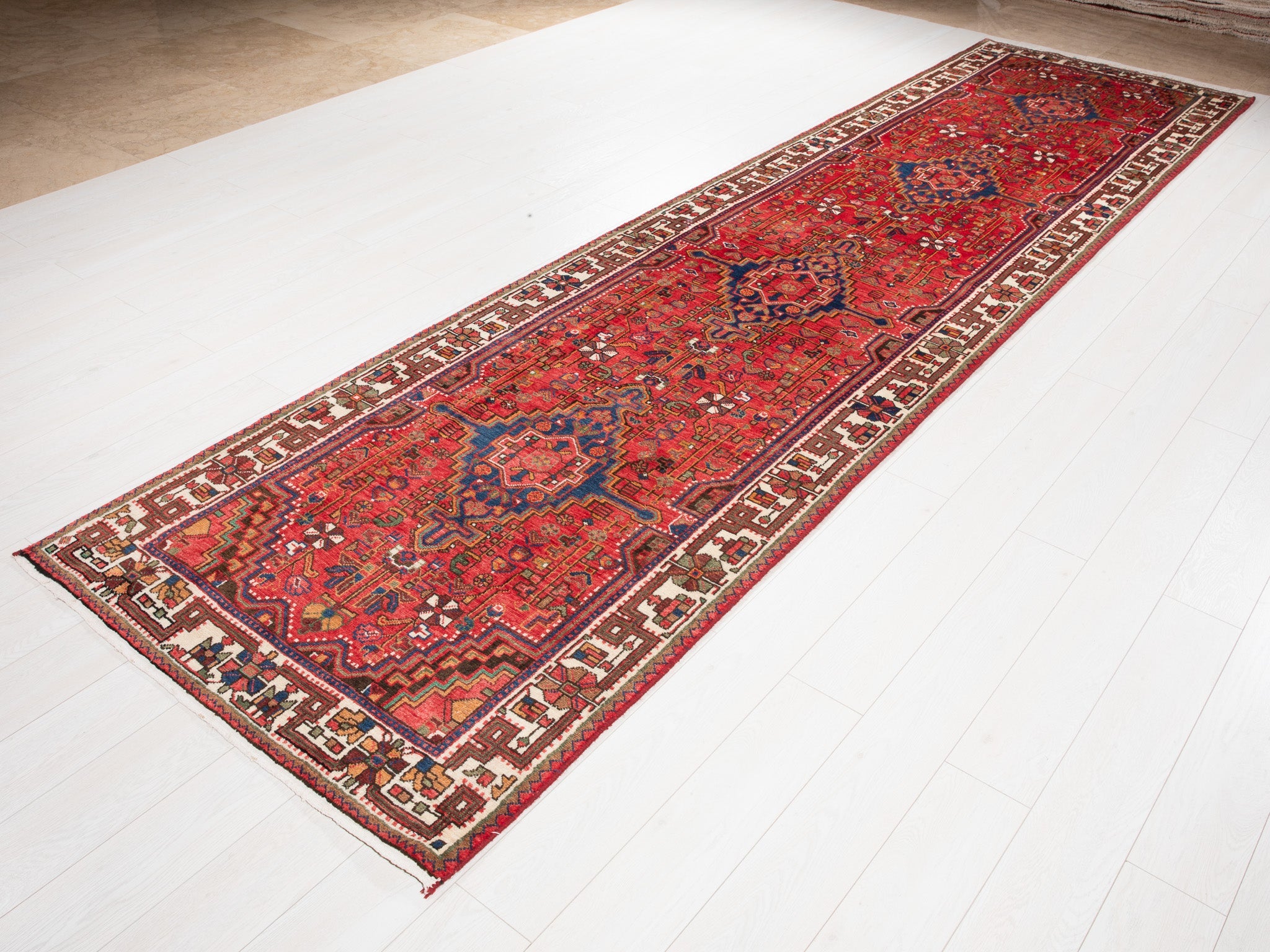 Hand-Knotted Vintage Wool Area Rug – 13' 8" x 3' 8" (417 x 111 cm) - Yasi & Fara
