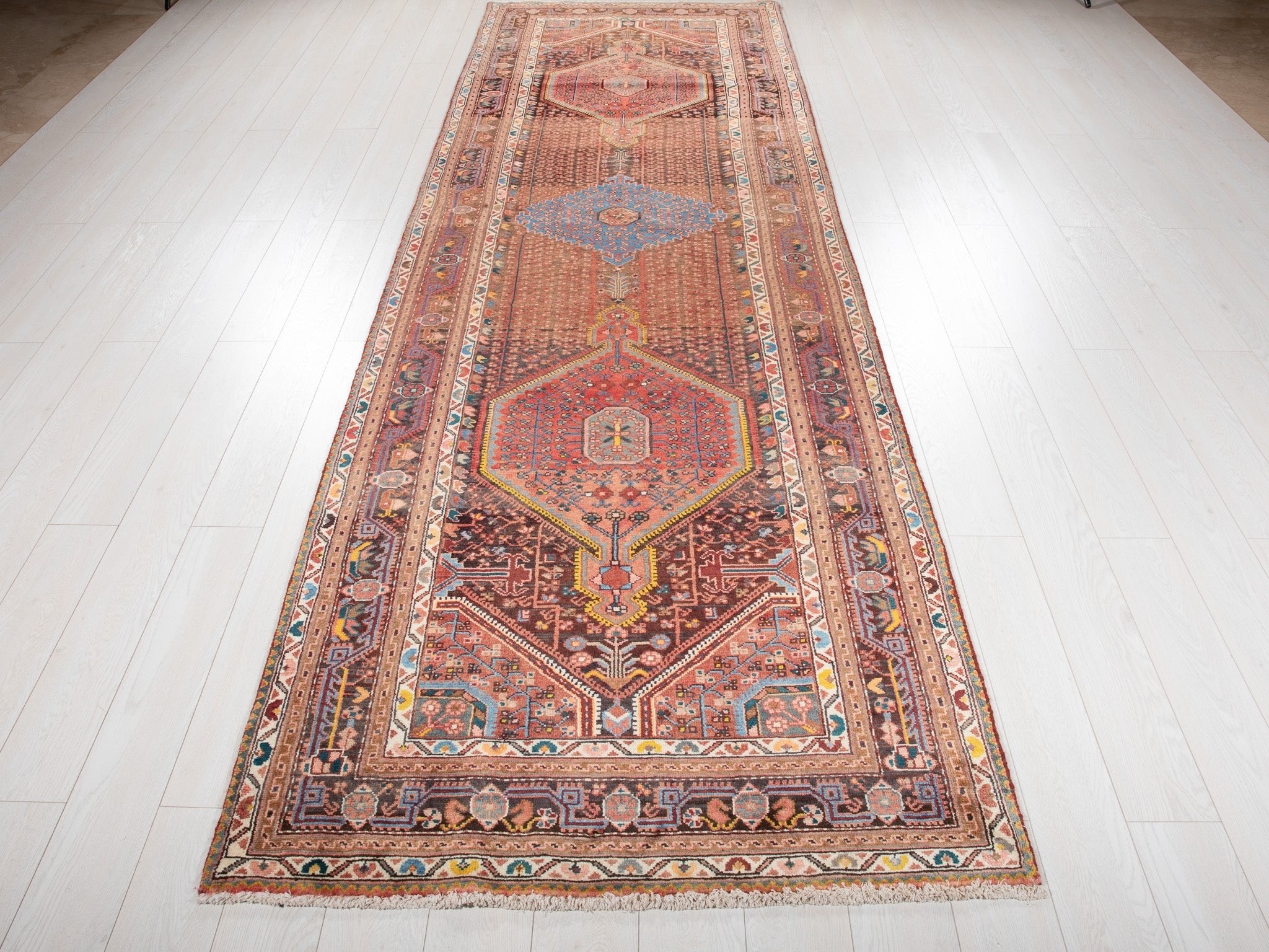 Hand-Knotted Vintage Wool Runner Rug – 12' 6" x 4' (382 x 121 cm) - Yasi & Fara