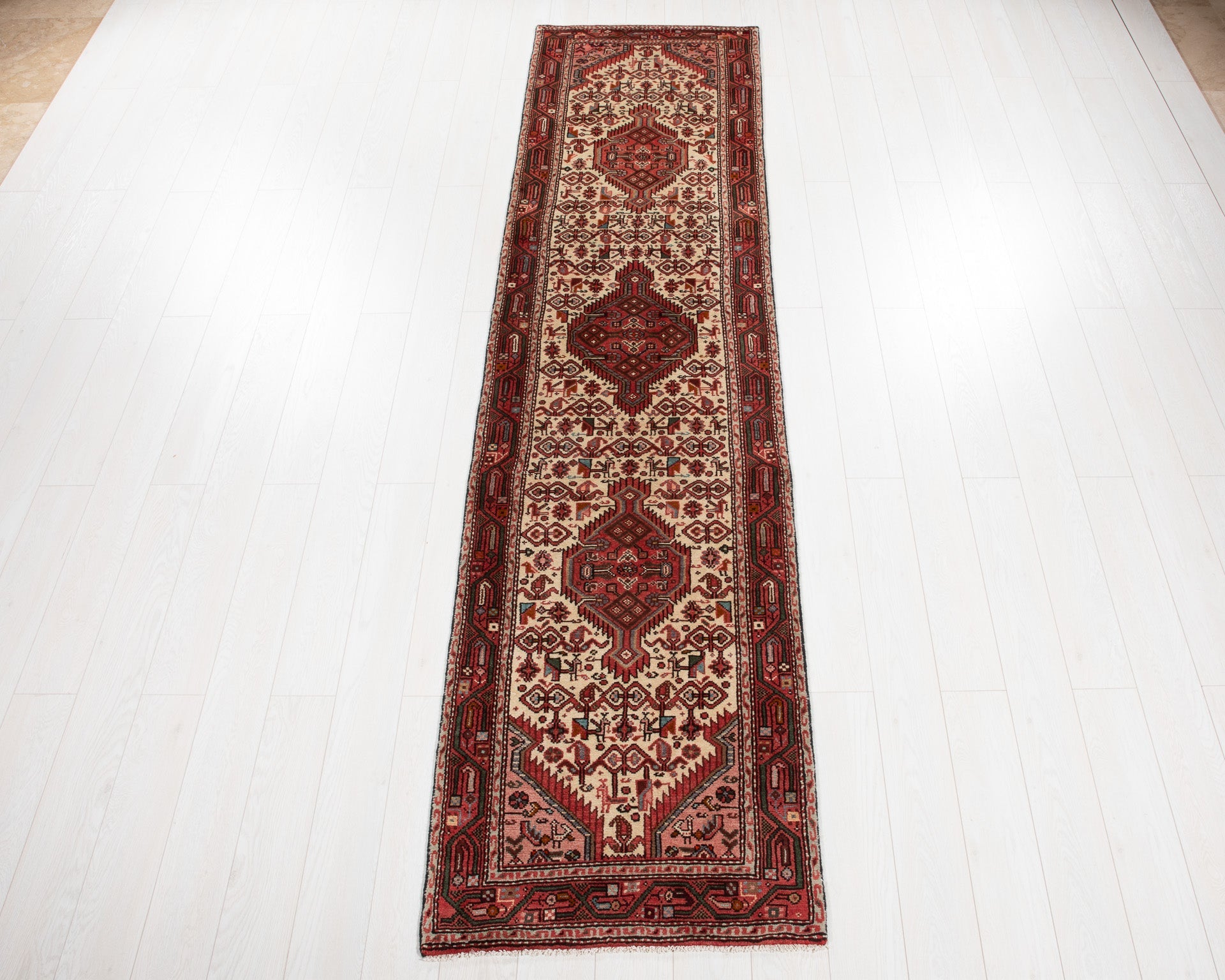 Hand-Knotted Vintage Wool Runner Rug – 10' 11" x 2' 7" (332 x 80 cm) - Yasi & Fara