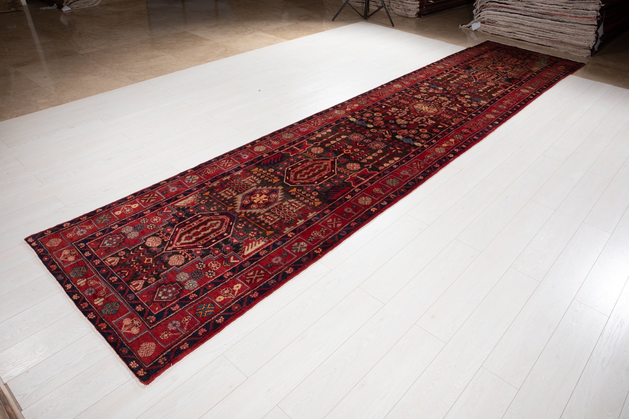 Hand-Knotted Vintage Wool Runner Rug – 16' 4" x 3' 6" (499 x 107 cm) - Yasi & Fara