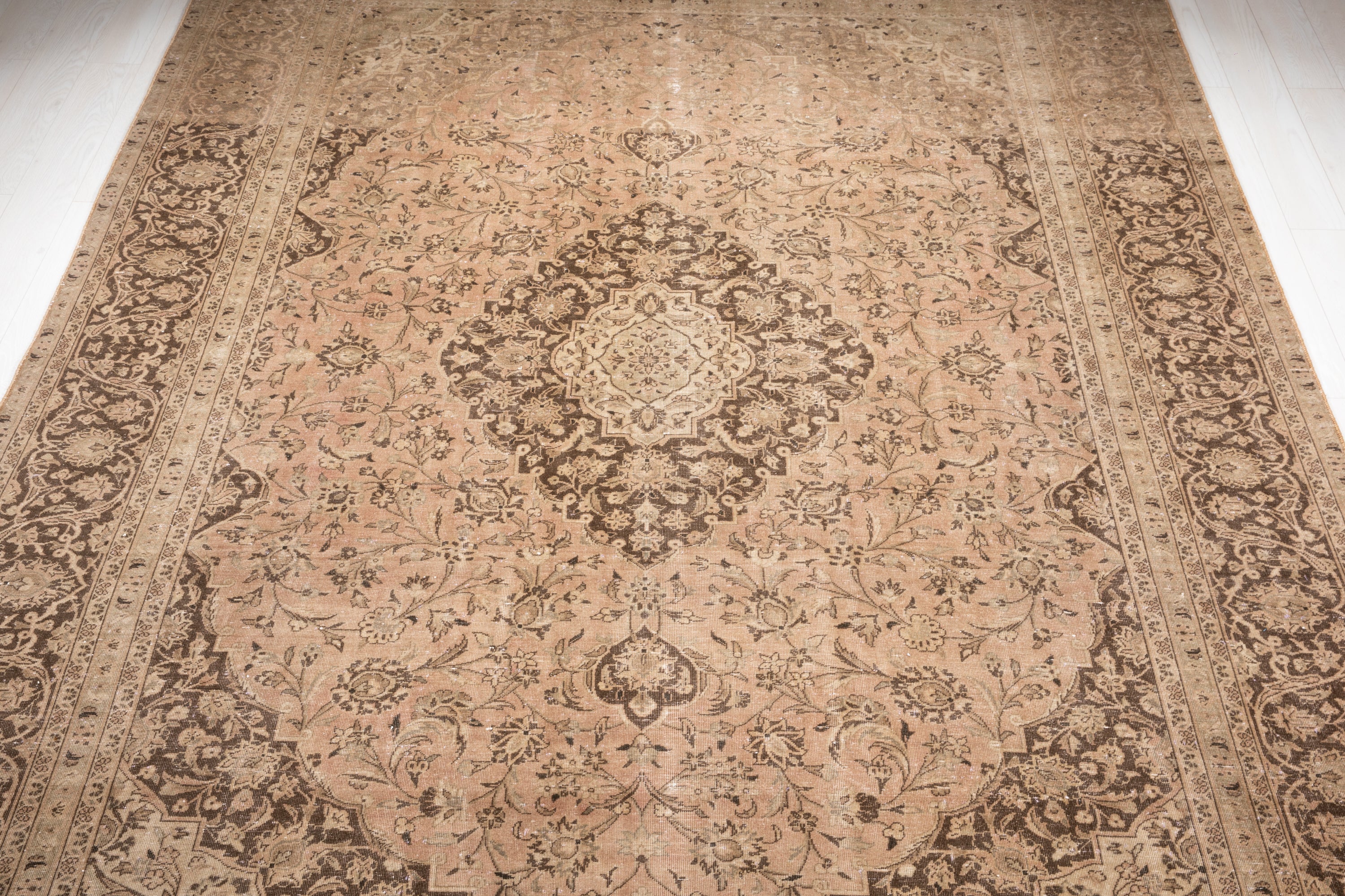 Hand-Knotted Vintage Large Wool Area Rug Faded – 12' 5" x 9' 1" (378 x 277 cm) - Yasi & Fara