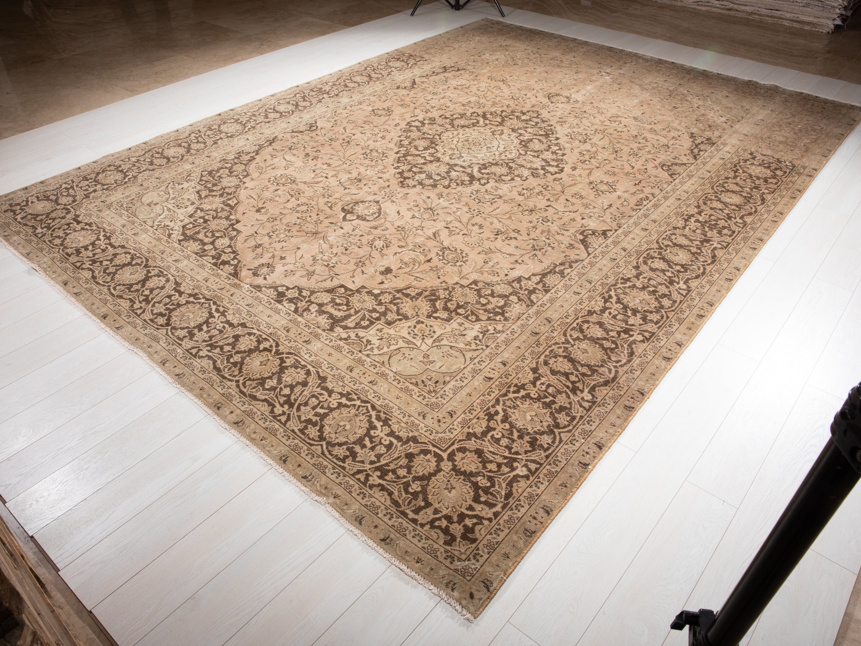 Hand-Knotted Vintage Large Wool Area Rug Faded – 12' 5" x 9' 1" (378 x 277 cm) - Yasi & Fara