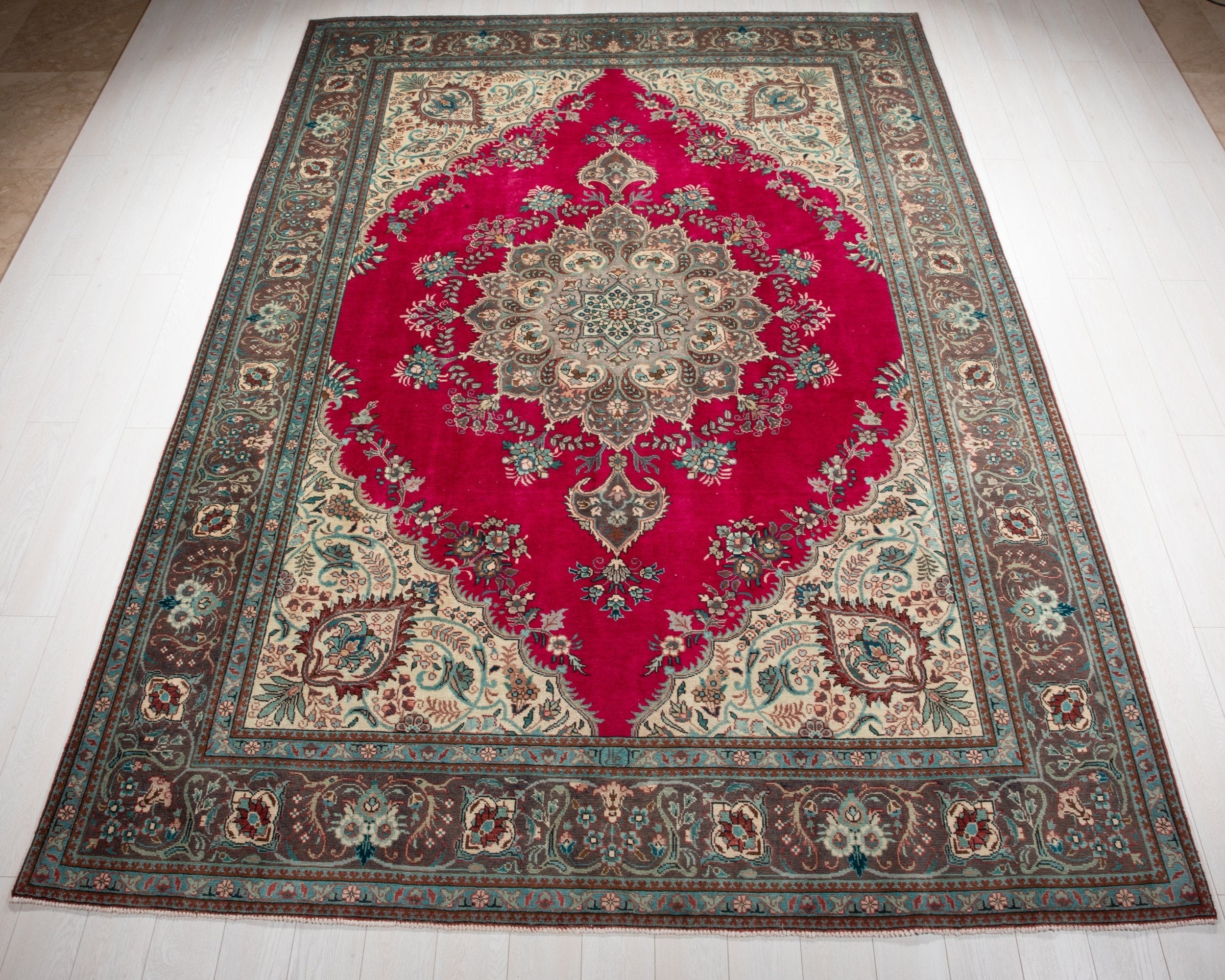 Hand-Knotted Vintage Large Wool Area Rug – 11' 3" x 8' (342 x 245 cm) - Yasi & Fara