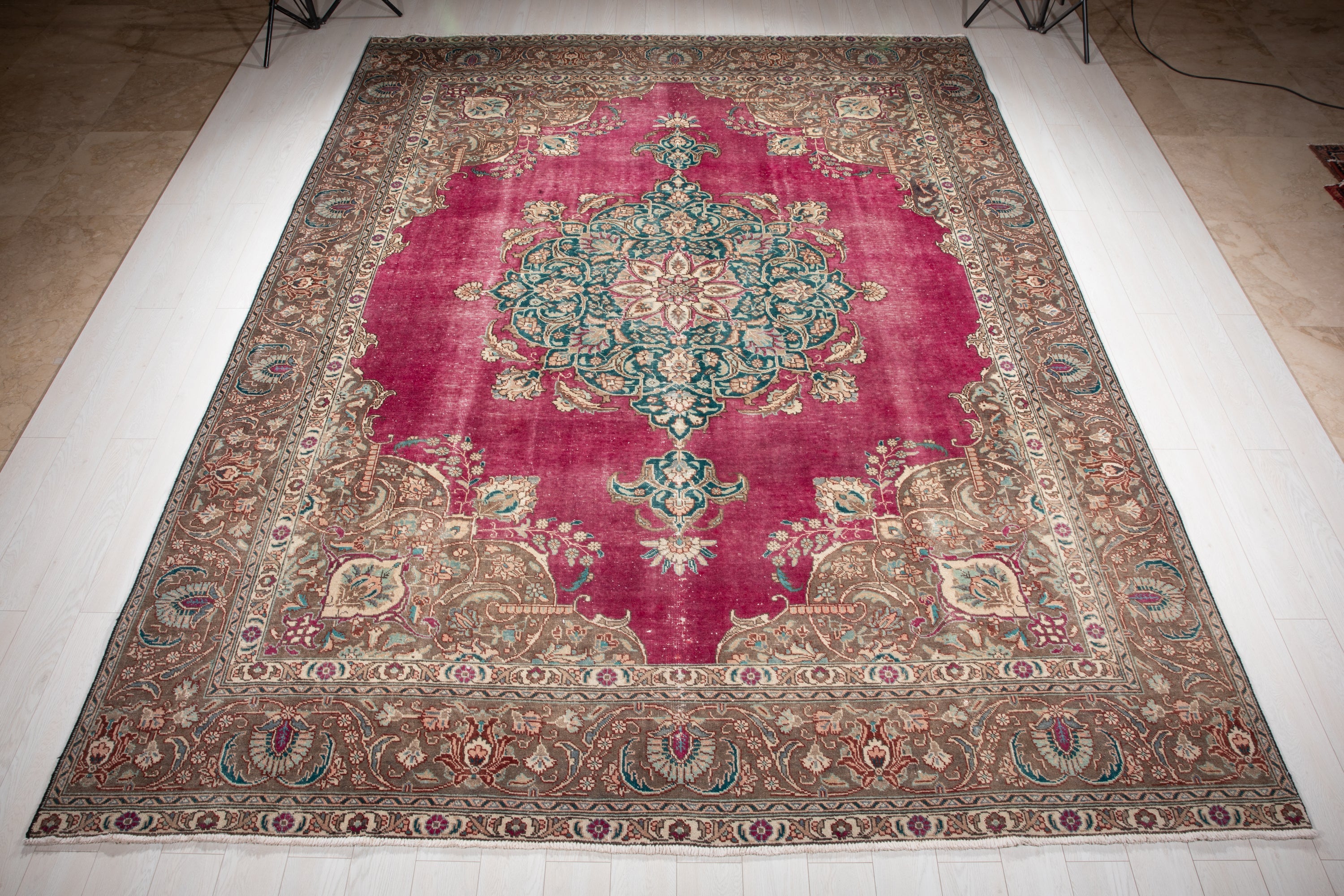 Hand-Knotted Vintage Large Wool Area Rug Faded – 12' 4" x 9' 6" (376 x 290 cm) - Yasi & Fara